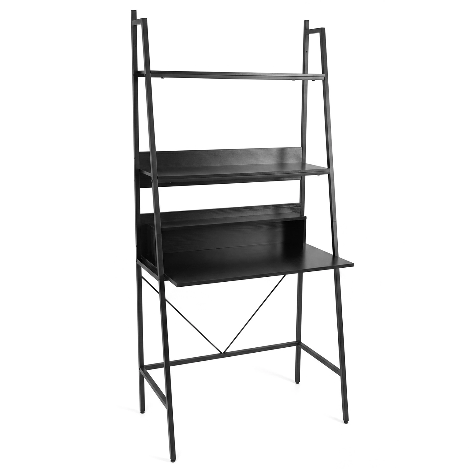 SUGIFT Two Open Shelves Anti-Tip Kit Metal Frame Industrial Ladder Desk 34-in x 20-in x 71-in 180-lb Capacity Black