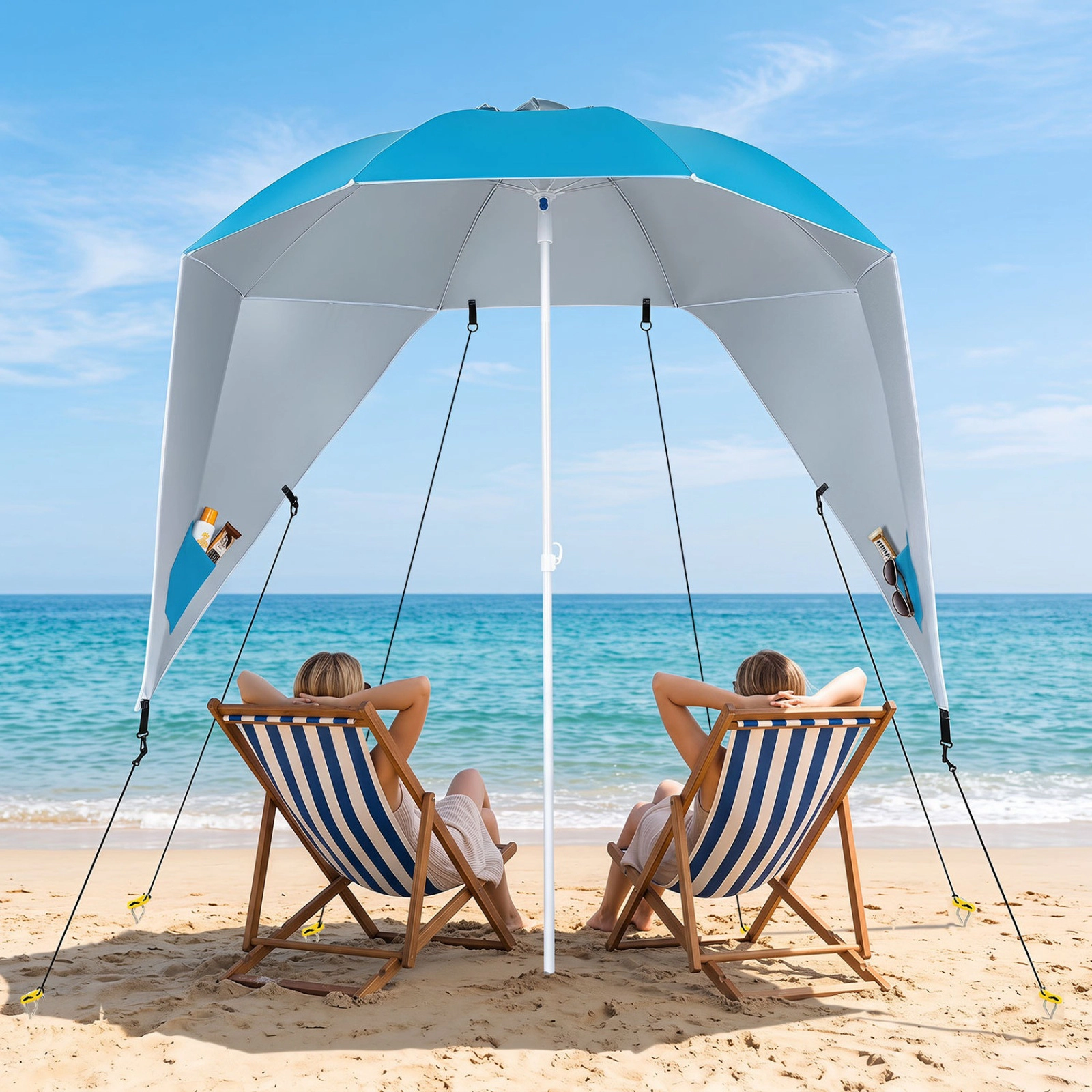 SUGIFT 2-in-1 Beach Shelter Umbrella UPF 50+ with Side Panels for Camping Picnic Blue/Turquoise