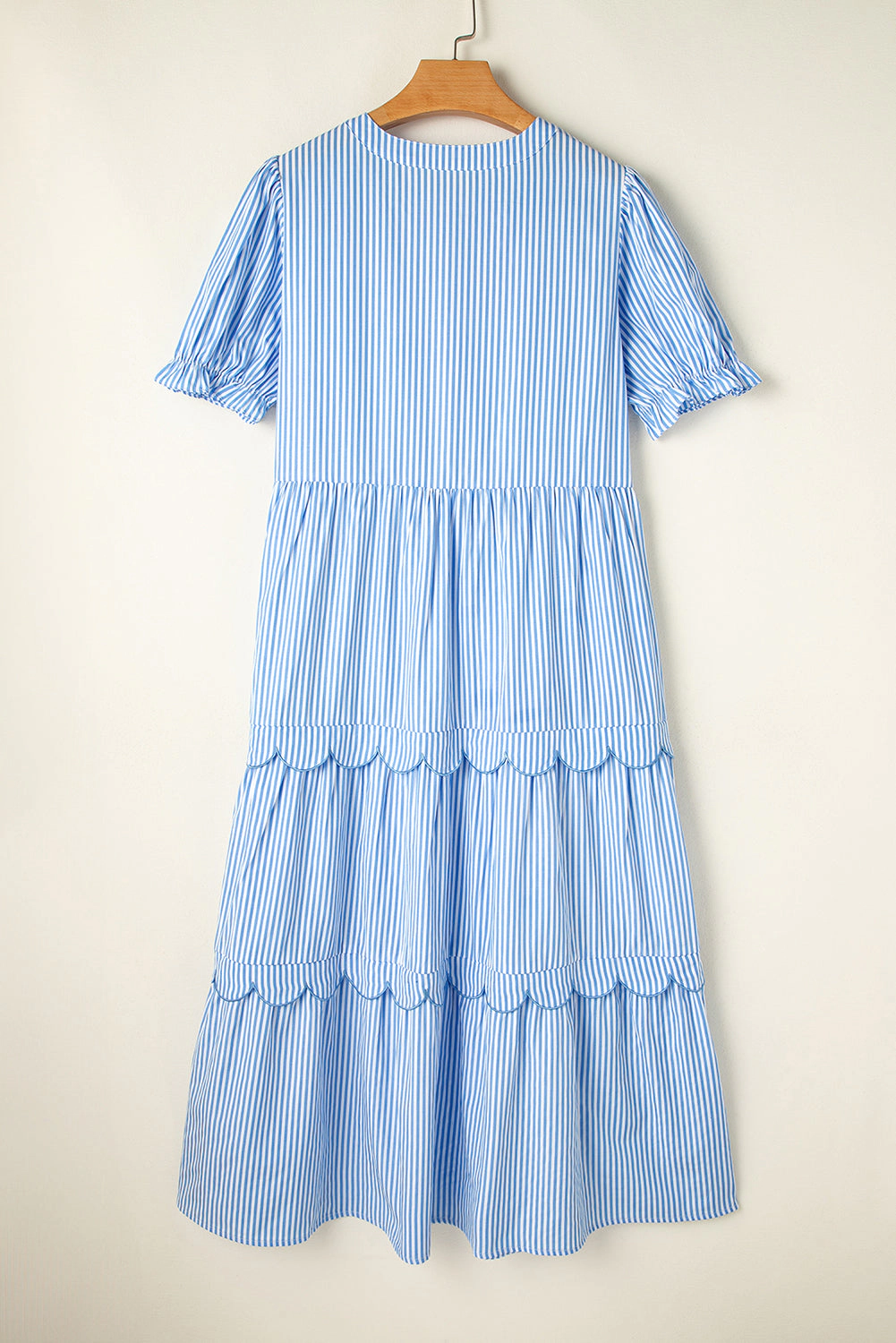 Threaded Pear Women's Noah Stripe Tiered Scallop Long Dress