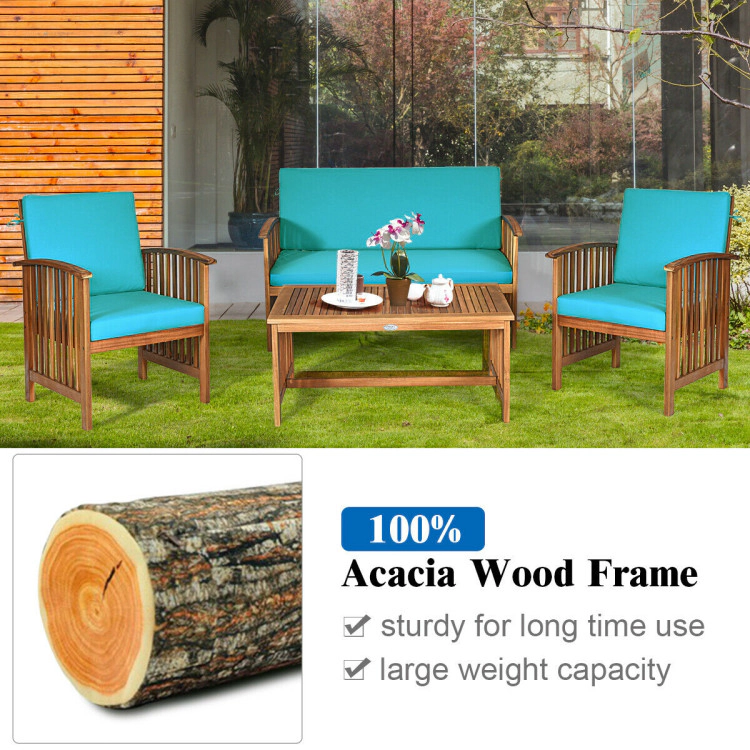 Hivvago 4 Pieces Patio Solid Wood Furniture Set With Water Resistant Cushions