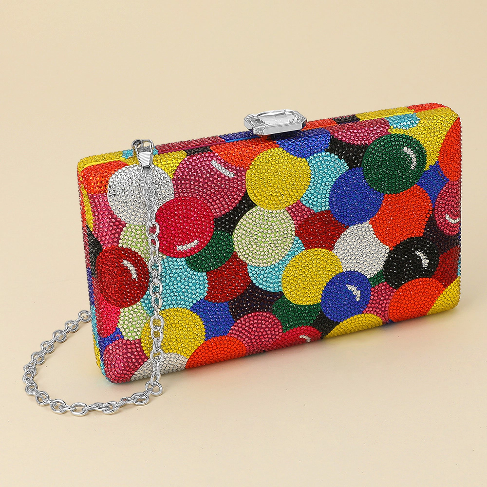Fashnzfab Multicolor Crystal Rhinestone Studded Crossbody Evening Clutch Bag
