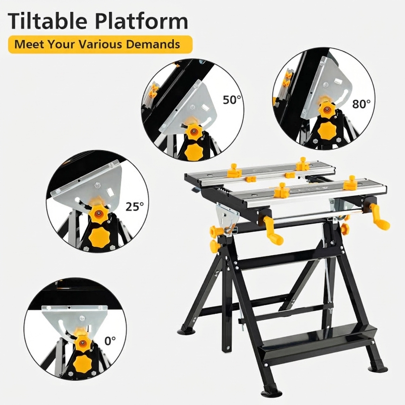 SUGIFT 220-lb Capacity Folding Work Table with 7-Level Height Adjustment and 4-Angle Tilting Platform