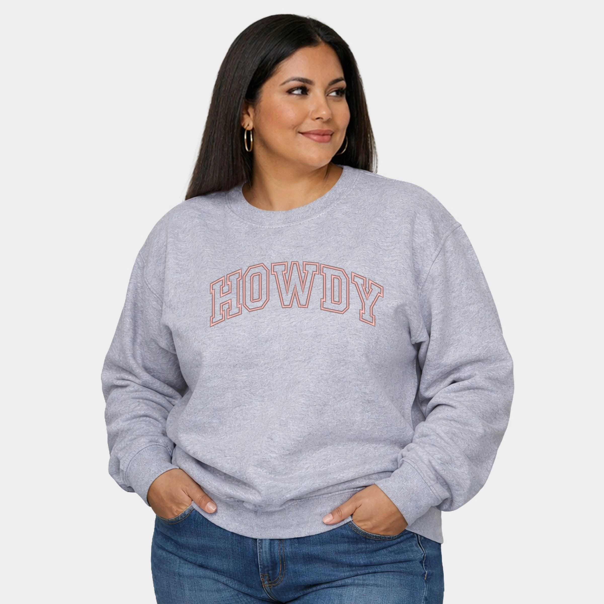 Simply Sage Market - Embroidered Howdy Varsity  Women's Plus Sized Graphic Sweatshirt