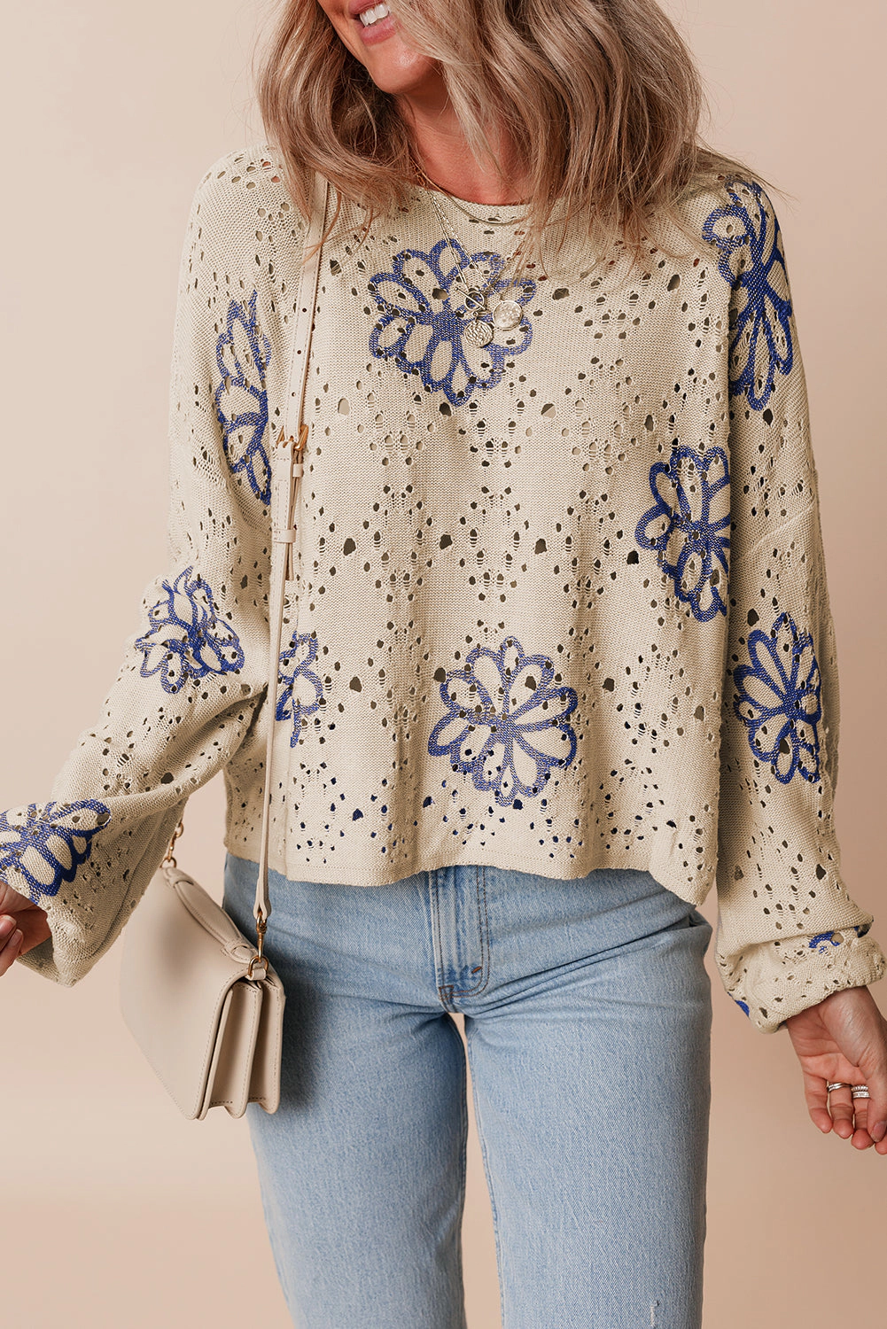 Threaded Pear Women's Harper Eyelet Drop Shoulder Sweater