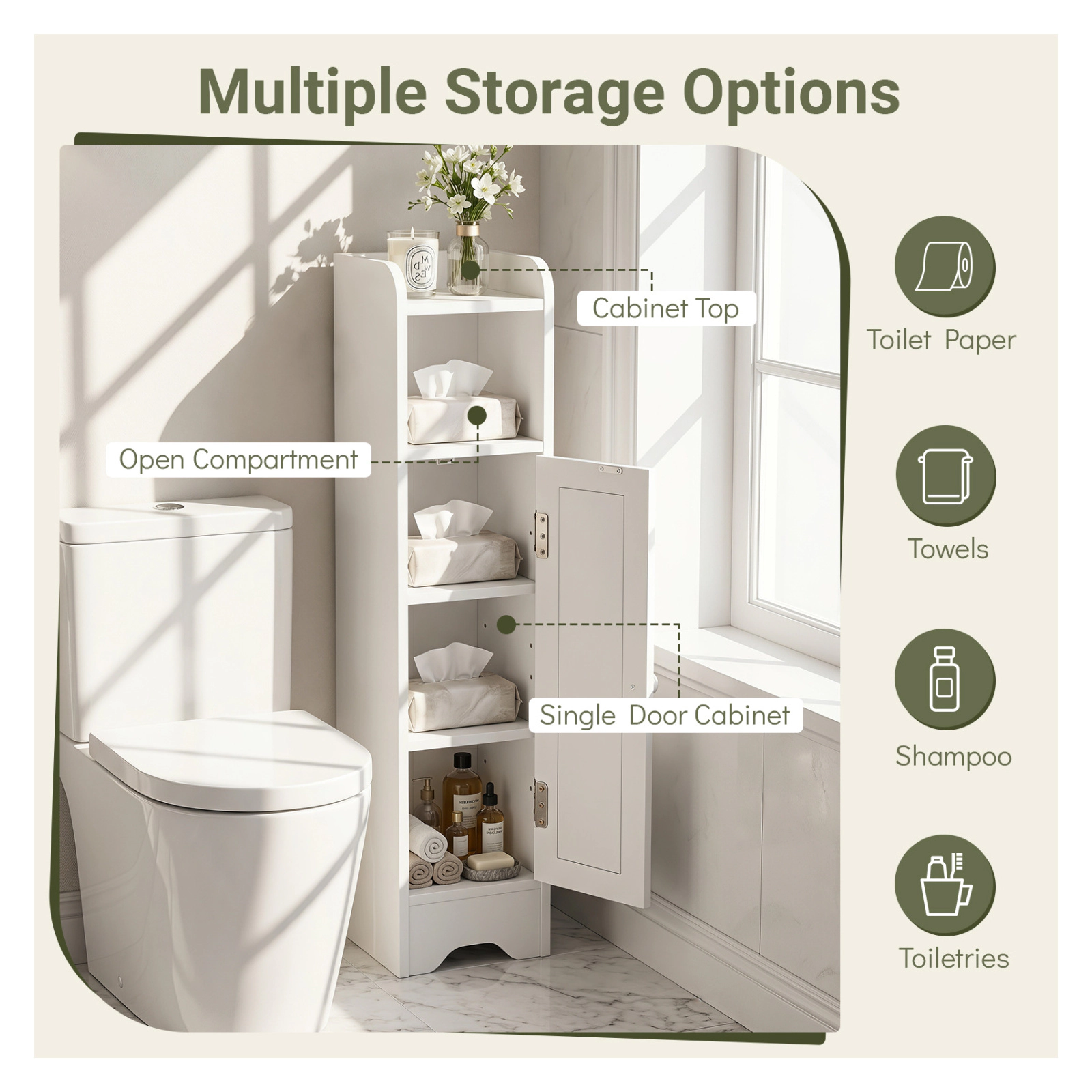 Glintex 7-Inch Slim Corner Cabinet with Raised Edge Top and 2 Adjustable Shelves, White