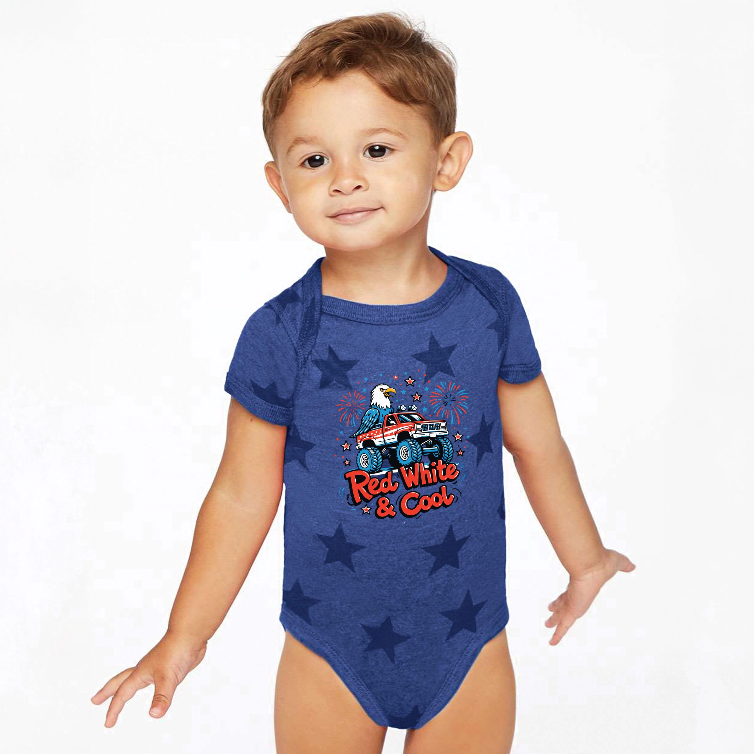 The Juniper Shop - Red, White & Cool Truck Eagle Baby Short Sleeve Star Bodysuit