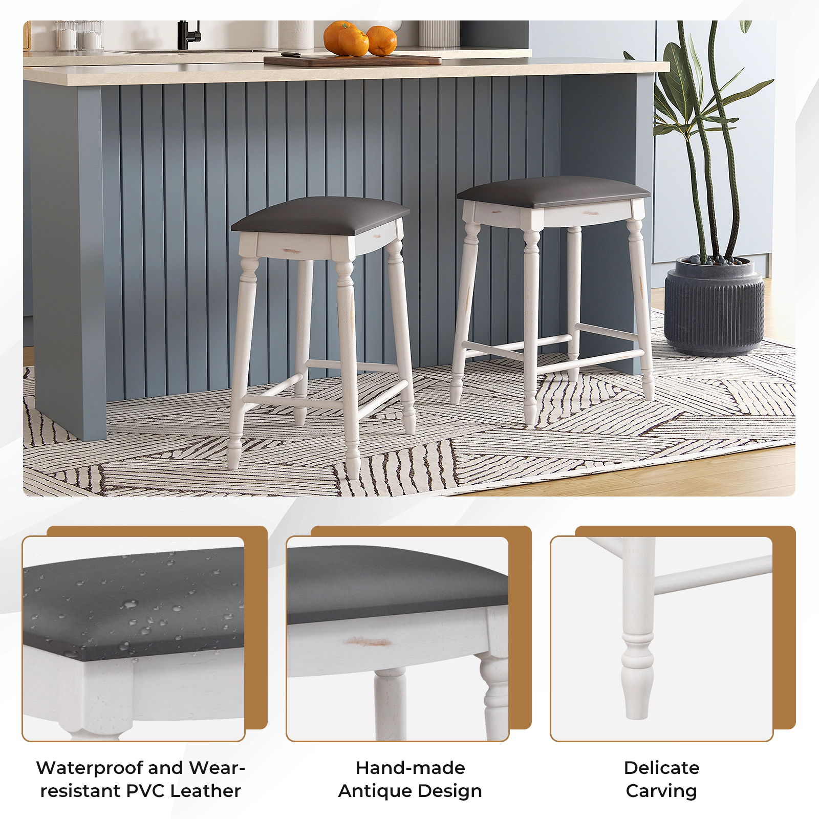 SUGIFT Backless Bar Stool 250-lb Capacity for 35-39 in Counters Gray + Antique White