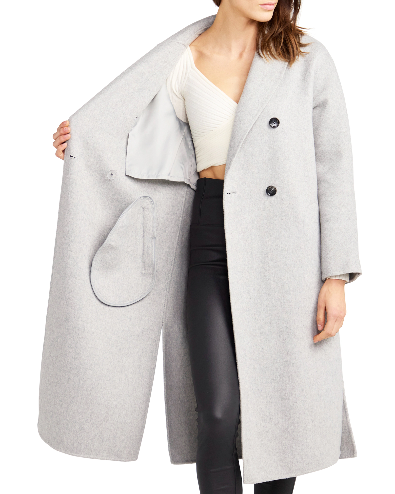 Belle & Bloom Womens Guestlist Oversized Wool Blend Double Breasted Coat