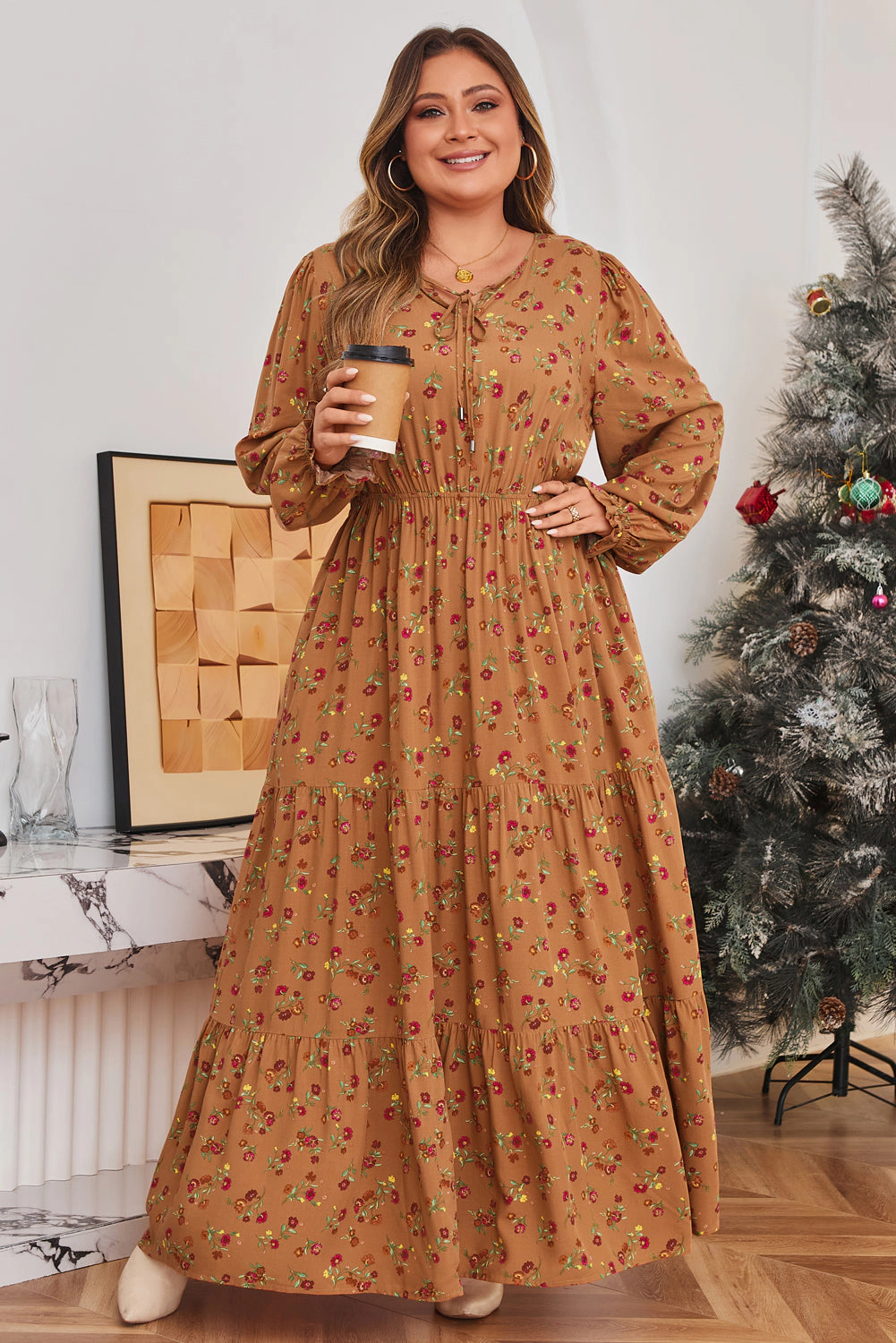 Threaded Pear Women's Charleigh Sleeve Tiered Maxi PLUS Dress