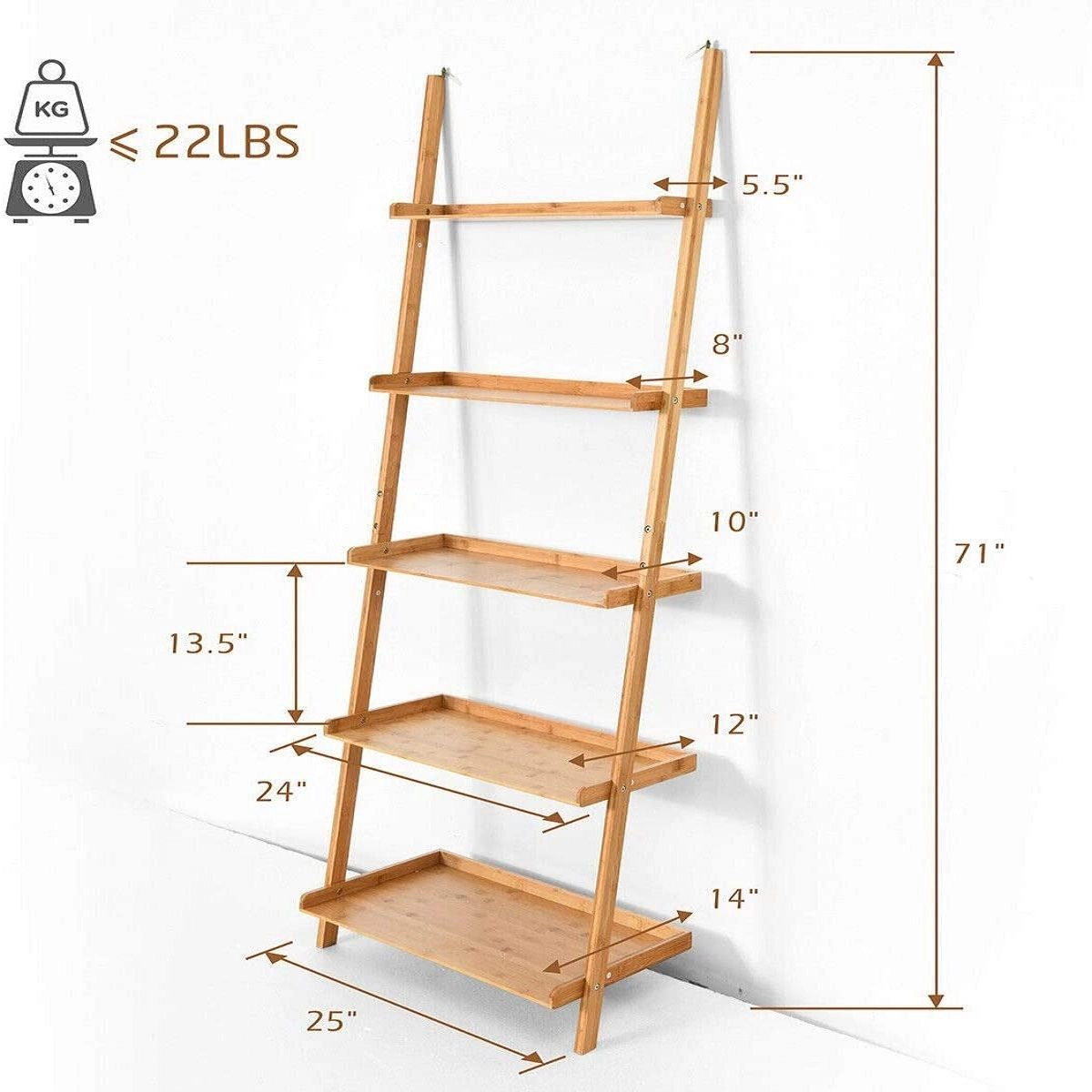 SlickBlue 5-Tier Leaning Wicker Shelf, Vertical Storage Rack