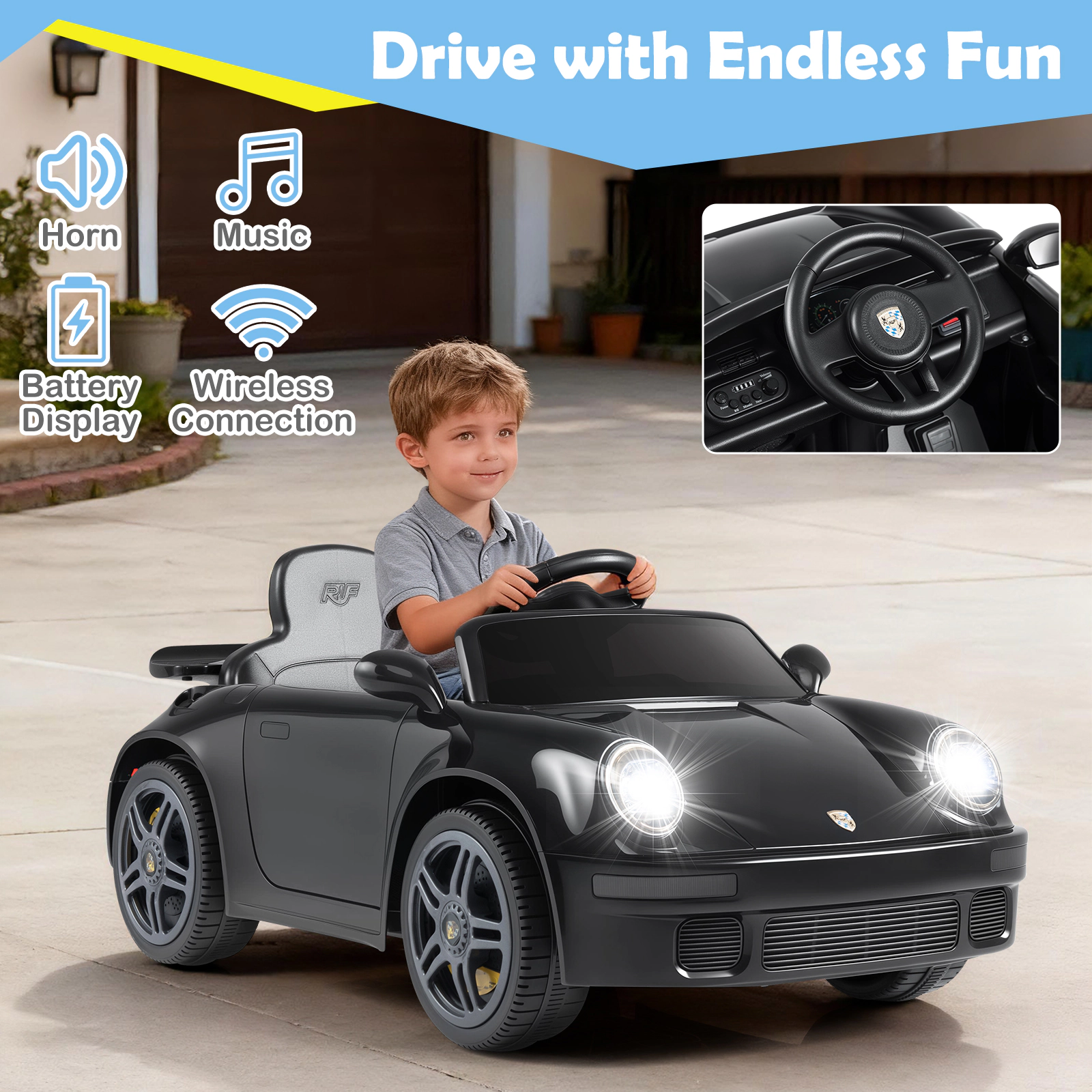SUGIFT 12V Kids Electric Ride On Car Licensed RUF CTR with Remote Control and Music