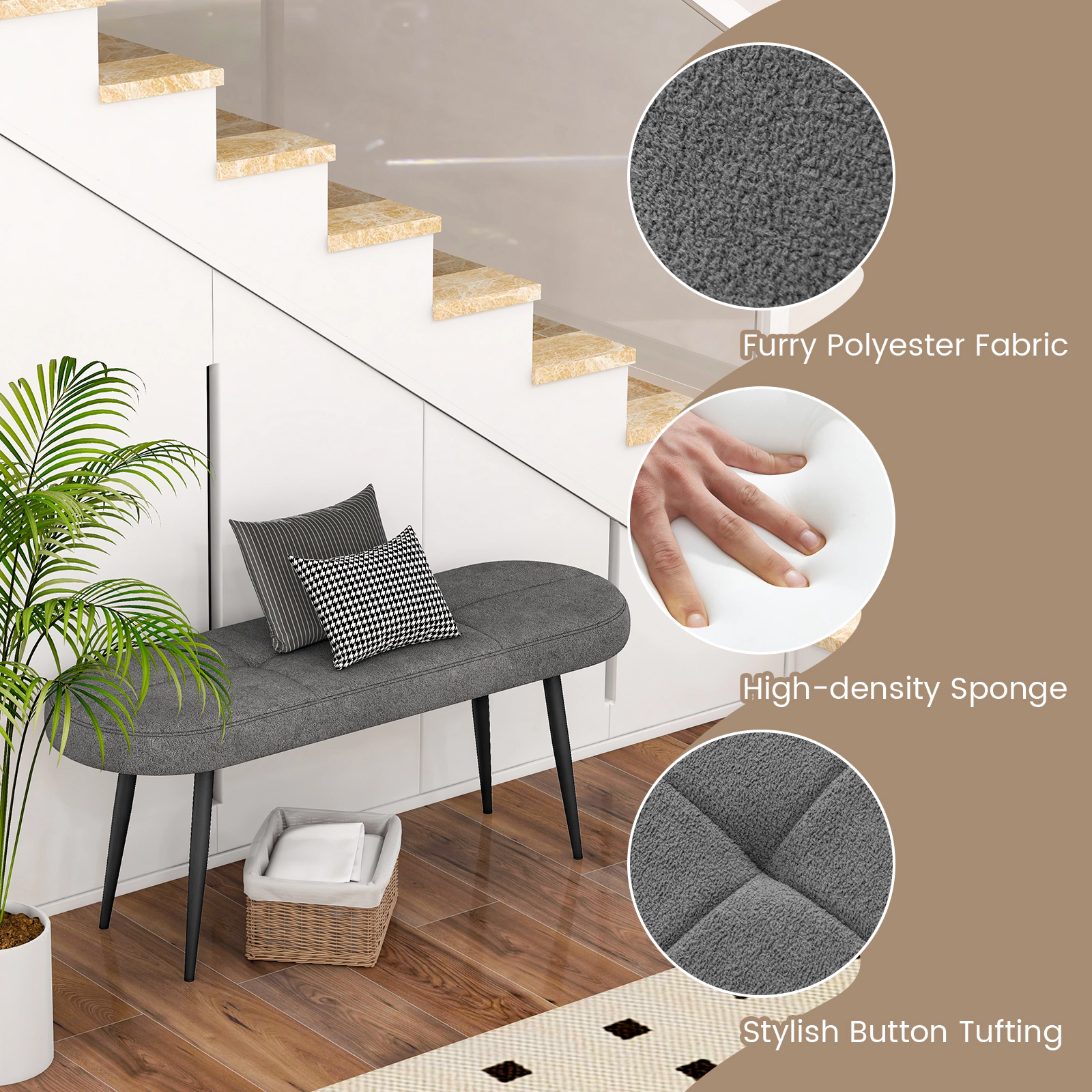 Hivvago Entryway Bench with Metal Frame