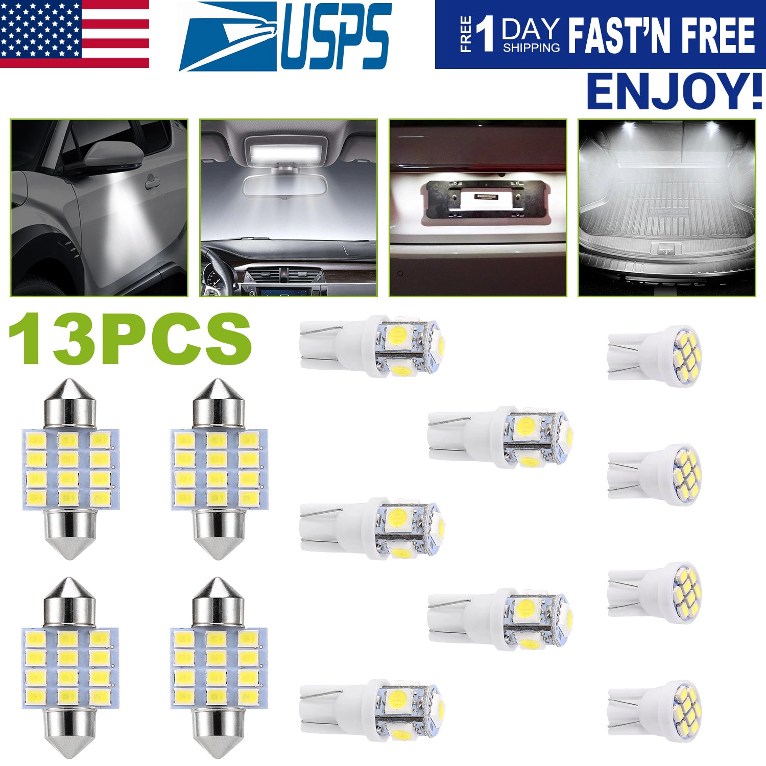 GBruno 13-Piece LED Car Interior Light Bulb Kit