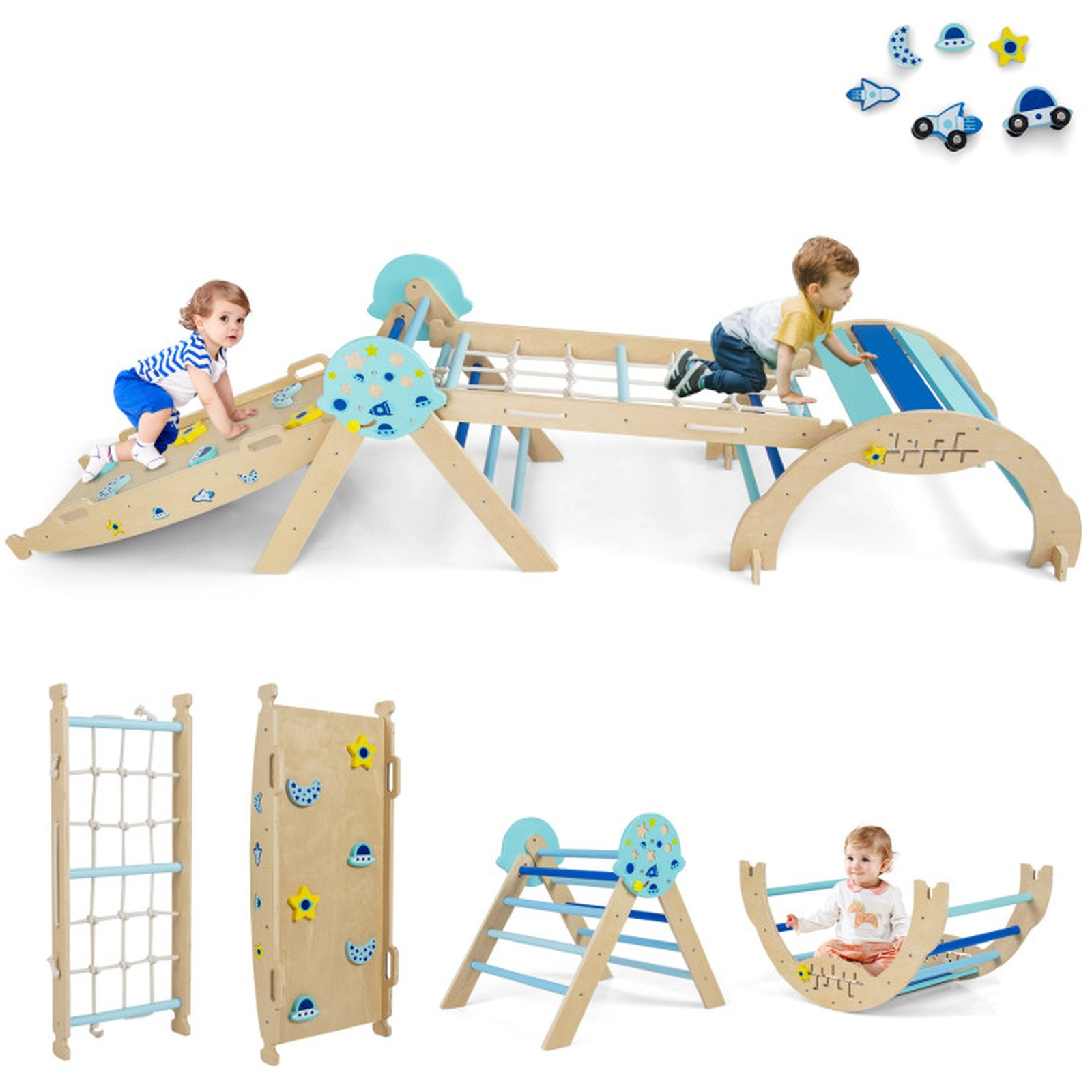 SUGIFT Balance Bridge Ramp and Toy Blocks 8-in-1 Foldable Baby Climbing Triangle Set