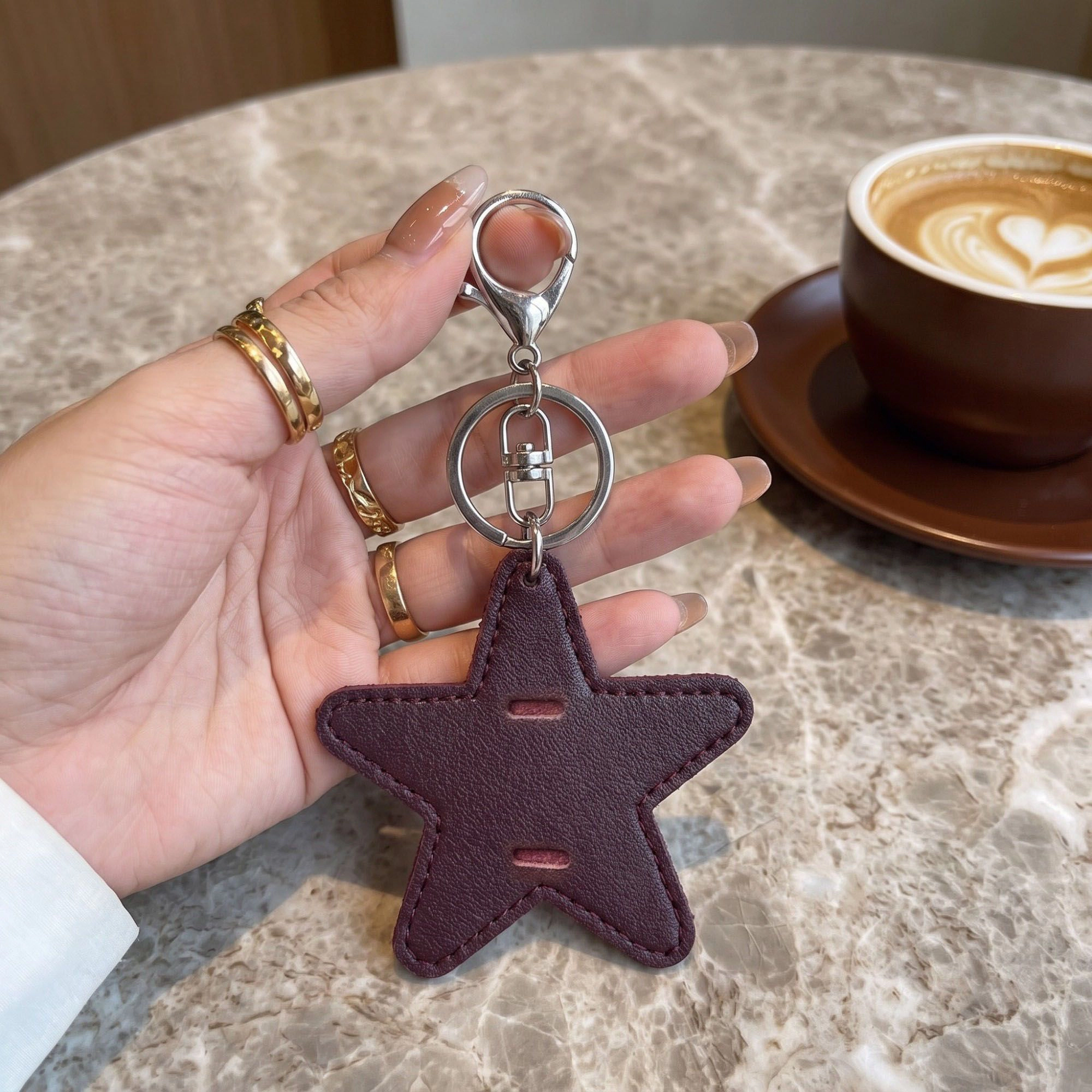Alilang Women's 2-Piece Womens Faux Leather Bag Charm Keychain with Metal Clip Ring and Stitched Detail