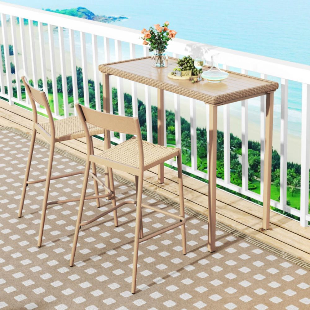 Hivvago Outdoor Patio Bar Table Heavy Duty Rectangle Metal Frame-Brown
