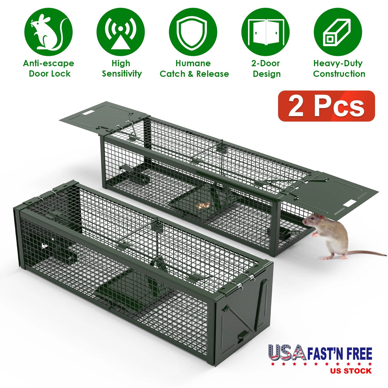 GBruno 2-Pc Dual-Door Live Rat Trap Cage