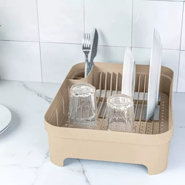 OU Kitchen Sink Organizer 3pc Set- Dish Drying Rack, Cutlery Drainer & Soap Dispenser Caddy w/ Sponge Holder