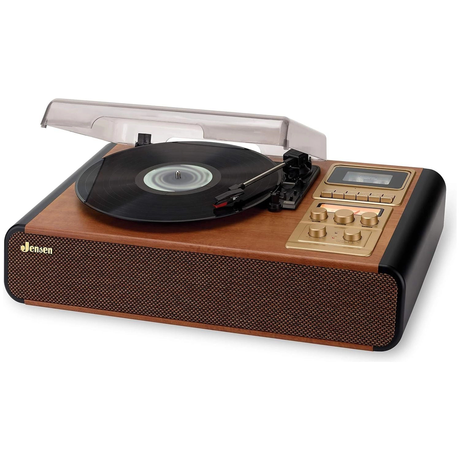 Jensen 3-Speed Belt-Drive Turntable System with Cassette Recorder, Bluetooth & Aux Input JTA-1385