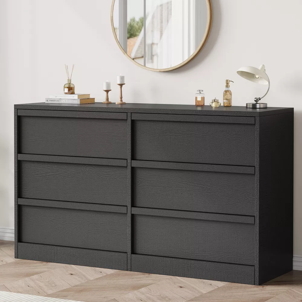 6 Drawer Modern Handleless Dresser, 47" Wide Wooden Storage Organizer for Bedroom Living Room Nursery