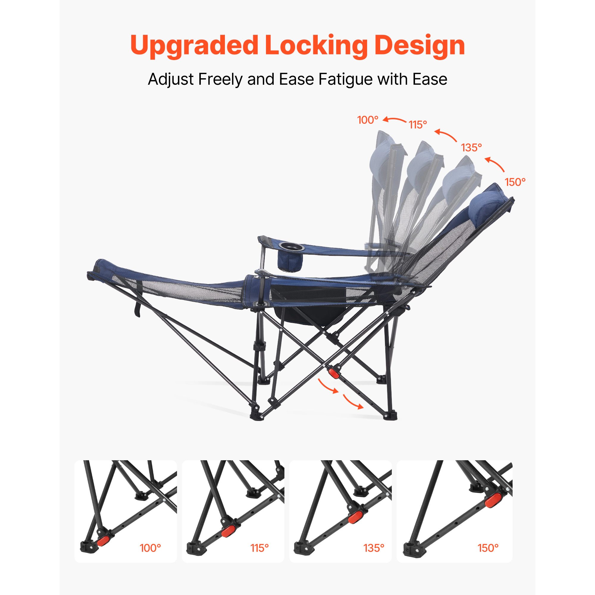 HONGGE Reclining Camping Chair 4 Adjustable Positions Portable Folding Lounger for Adults Mesh Beach with