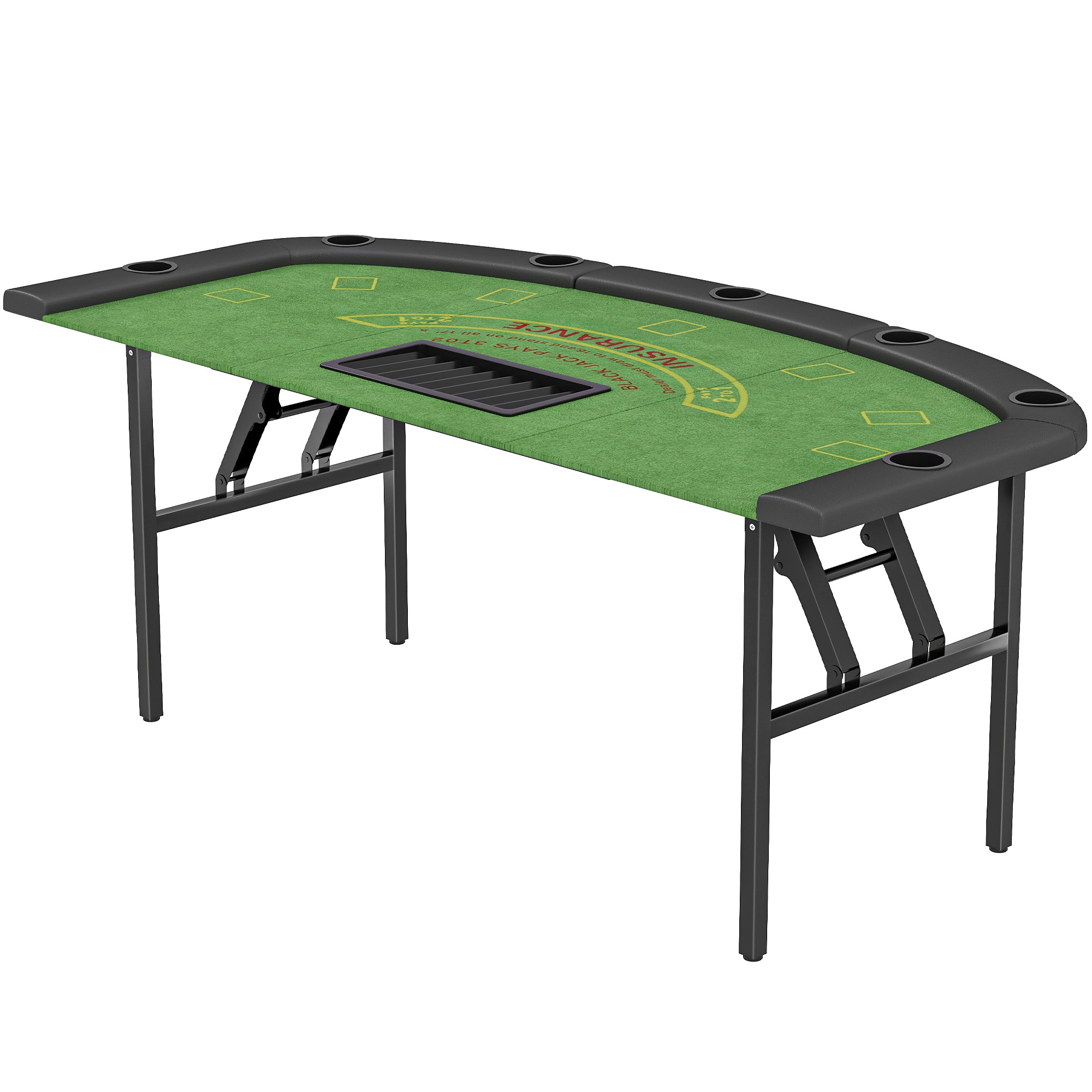 HONGGE Poker Table Foldable, 72" Portable Casino Blackjack Table for 8 Players with Felt Surface, Cup Holders