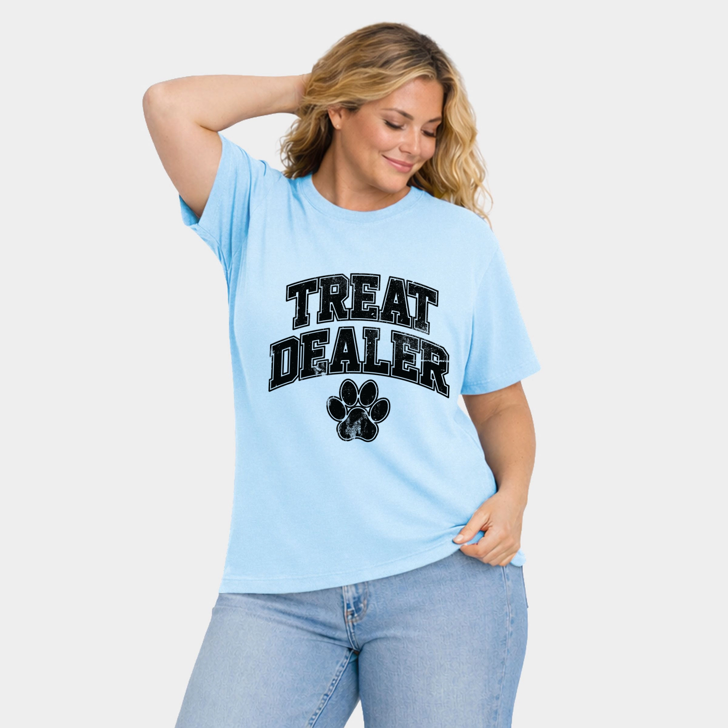 Simply Sage Market - Treat Dealer Paw Women's Plus Sized Garment Dyed Graphic T-Shirt