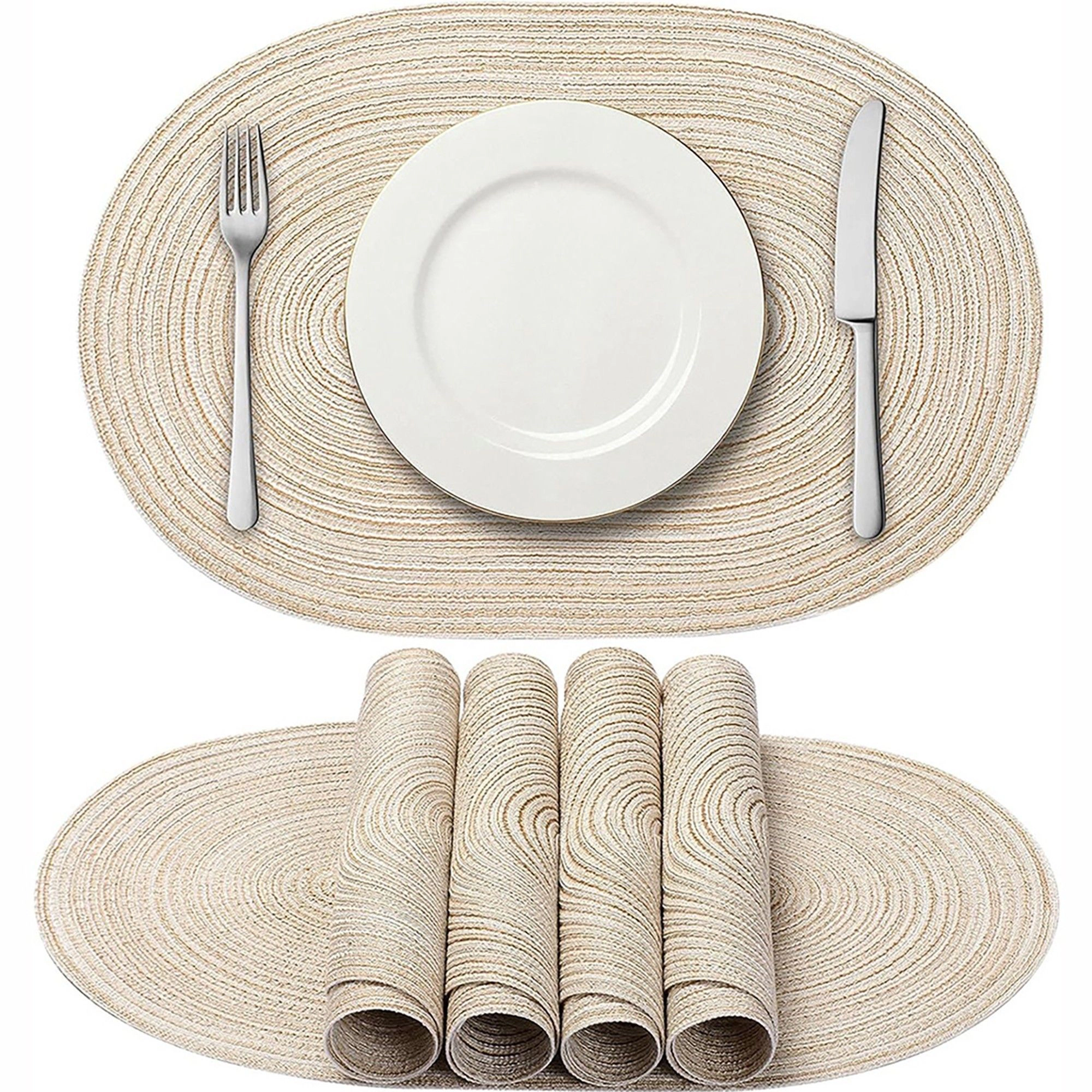Alilang Unisex 4 Piece Oval Braided Placemats Woven Heat Resistant Dining Table Mats Washable Kitchen Place Mats