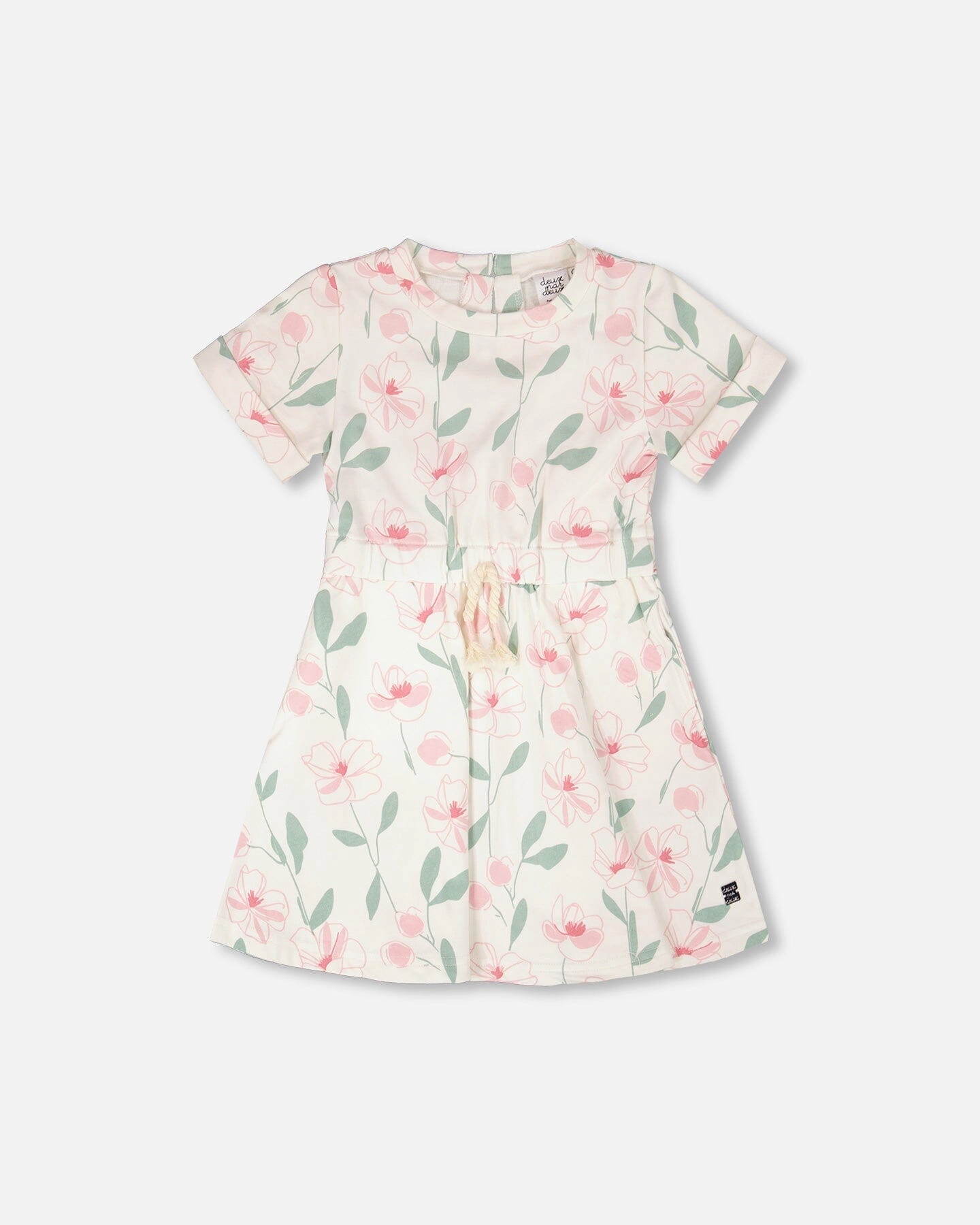 Deux par Girls French Terry Dress Off White Printed Flowers
