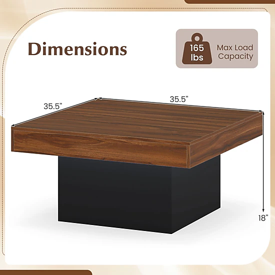 Glintex 35.5-Inch Square Coffee Table with RGB LED Lighting and Remote