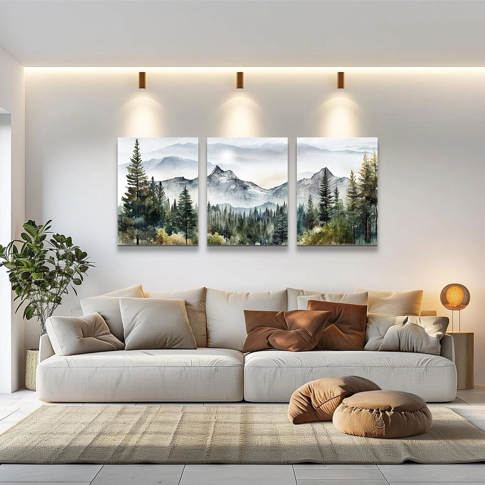 Granny Furni Antic Unisex Abstract Mountain Forest Canvas Wall Art 3-Piece Framed Set