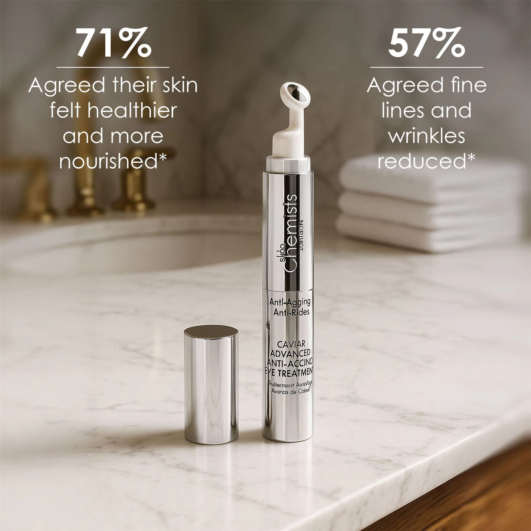 skinChemists Caviar Advanced Anti-Ageing Eye Treatment 15ml - Firming Peptide Complex, Aloe Vera - Anti-Ageing Eye Cream