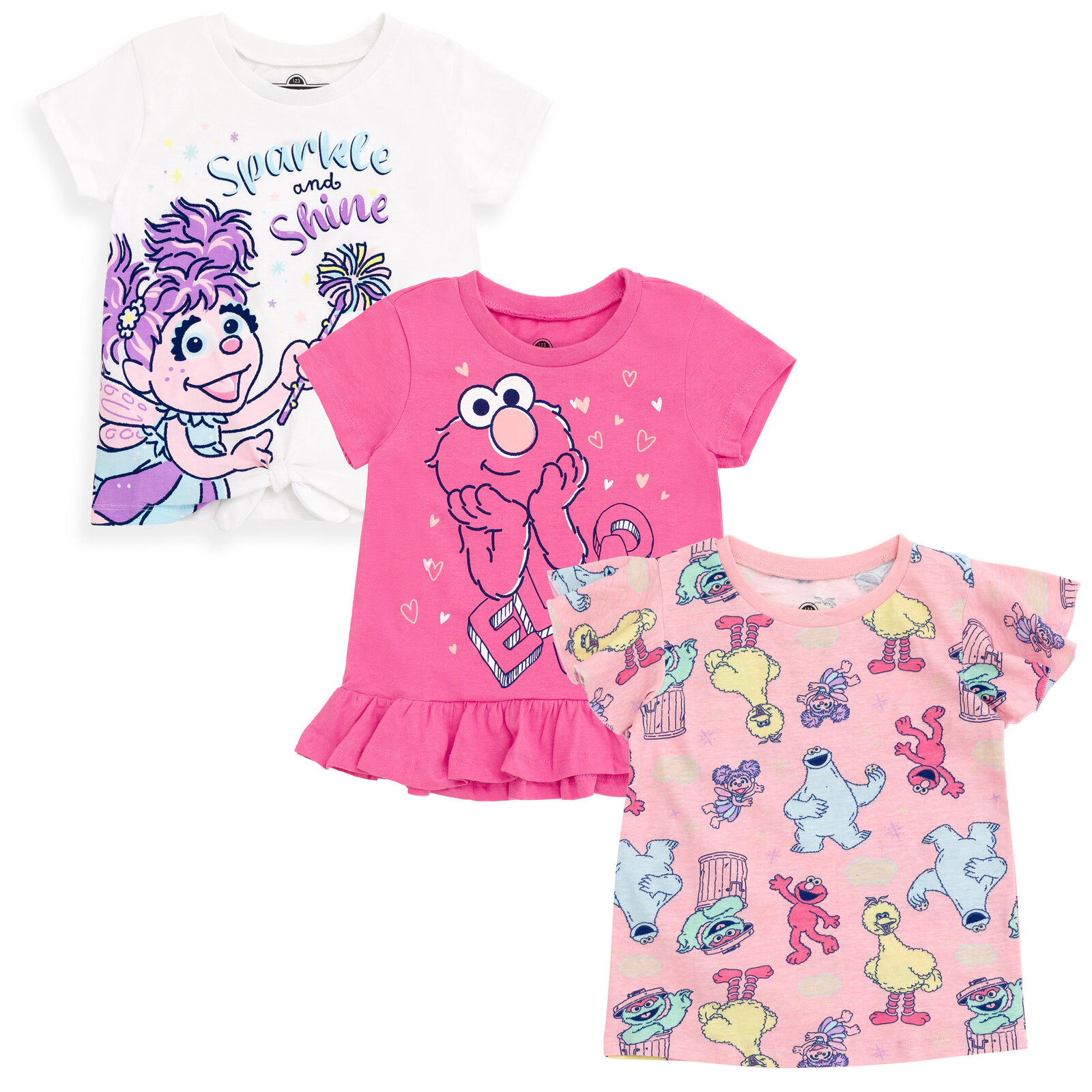 Sesame Street Girls' 3-Pack Short Sleeve Tees