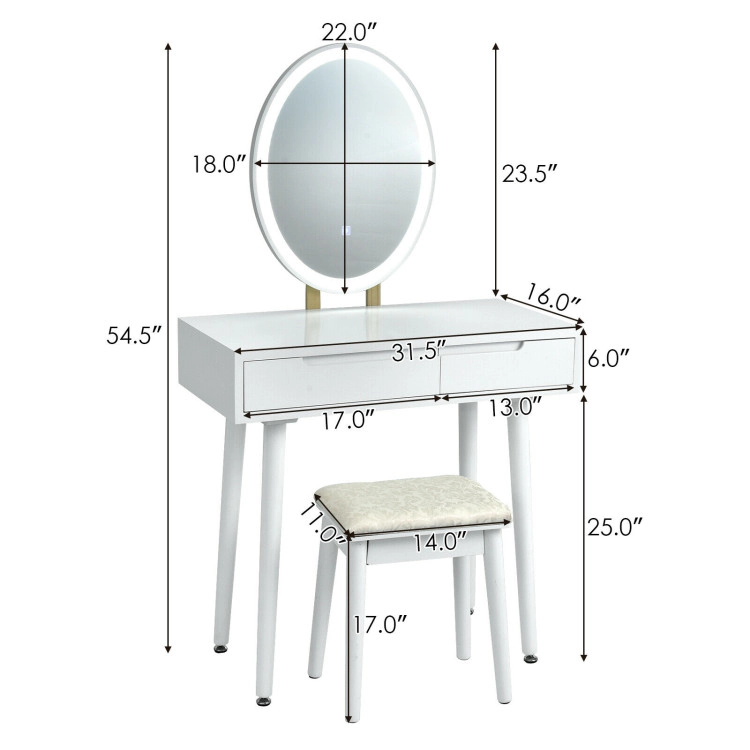 Hivvago Touch Screen Vanity Makeup Table Stool Set With Lighted Mirror