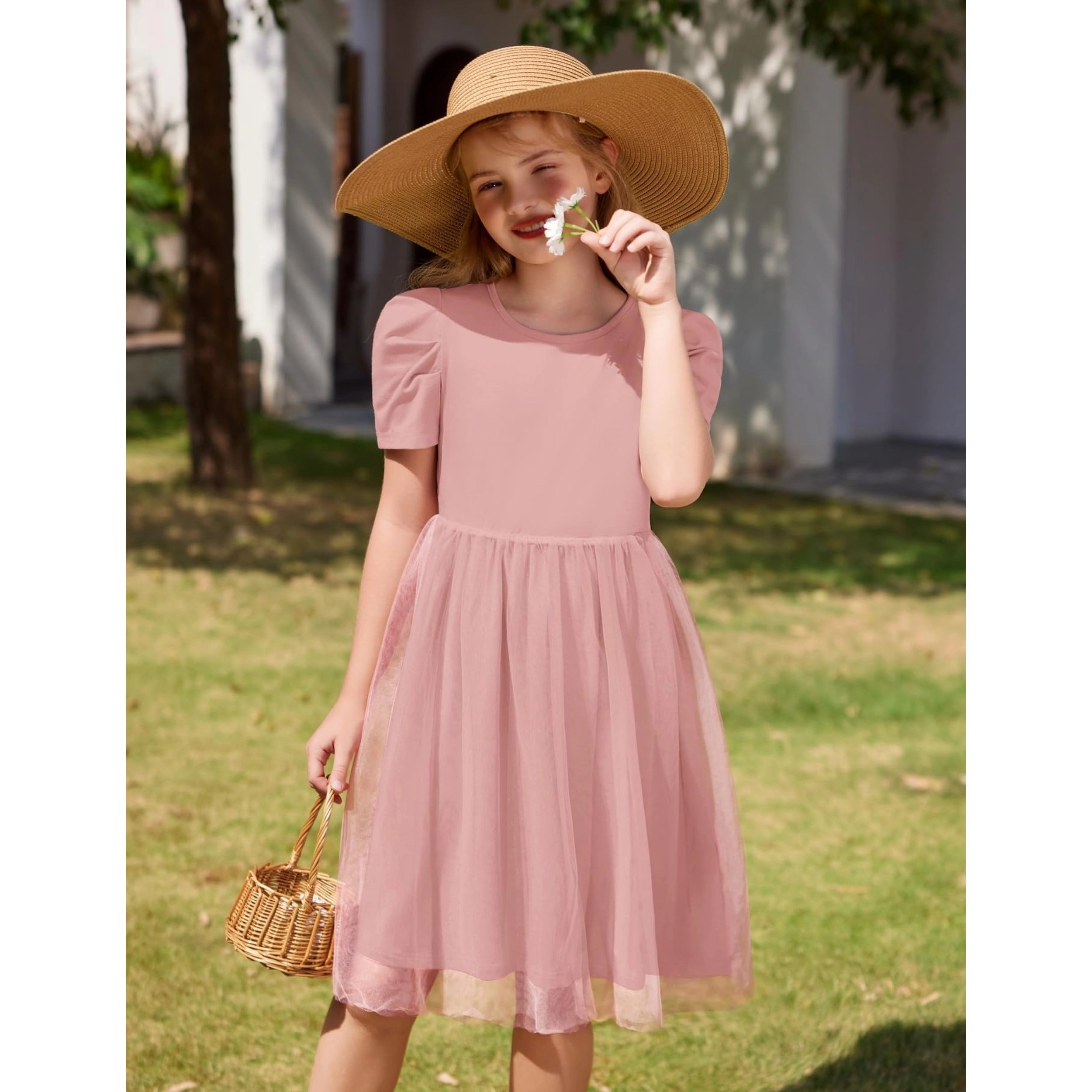 Arshiner Tutu Dress Summer Puff Short Sleeve Casual Party Tulle Sundress For Kids