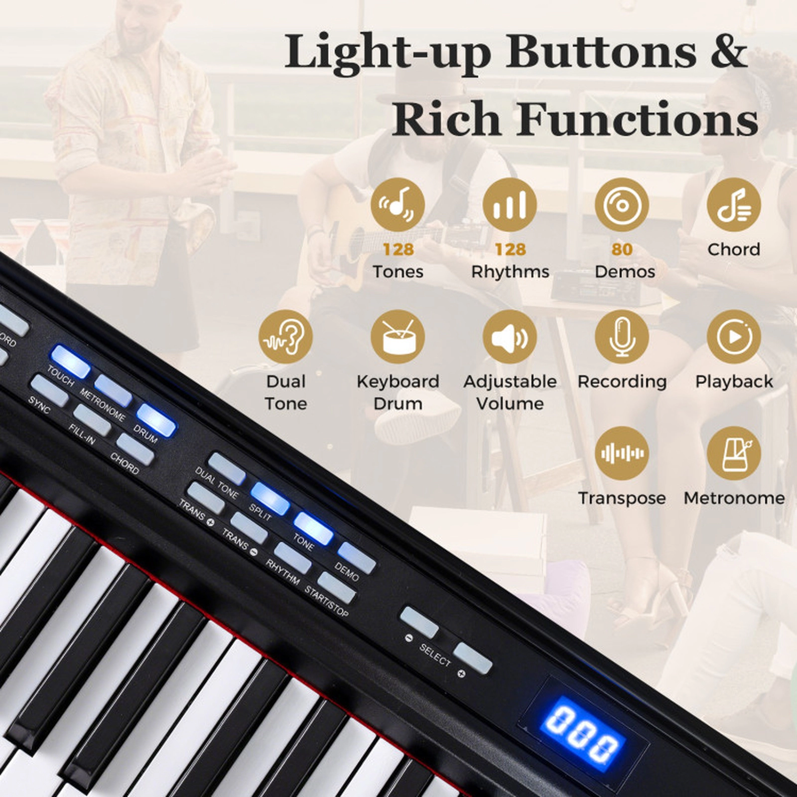 SUGIFT Black 88-Key Electric Piano Keyboard with Adjustable Stand and Carrying Bag 51.5-in W 9-in D 5-in H