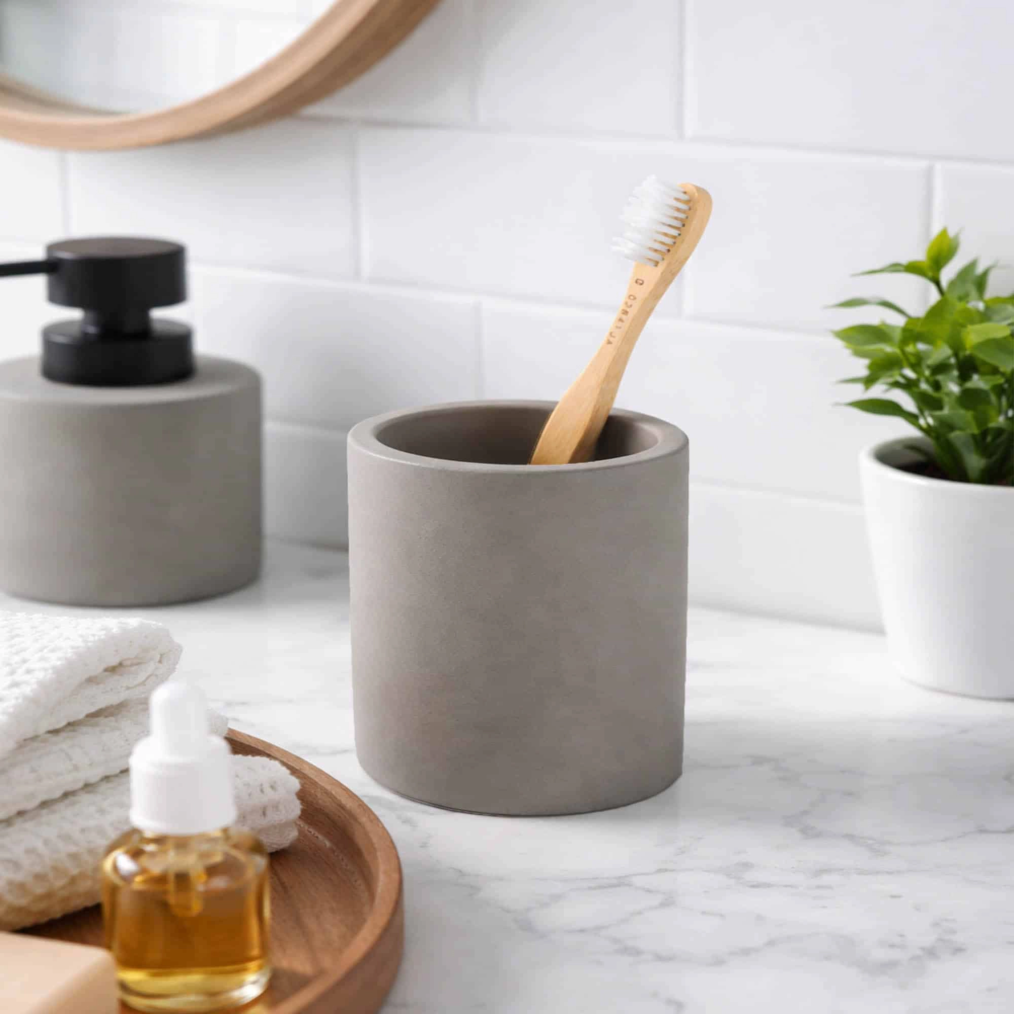Evideco French Home Goods 8in Bamboo Tumbler - Tall Toothbrush Holder, Natural Finish