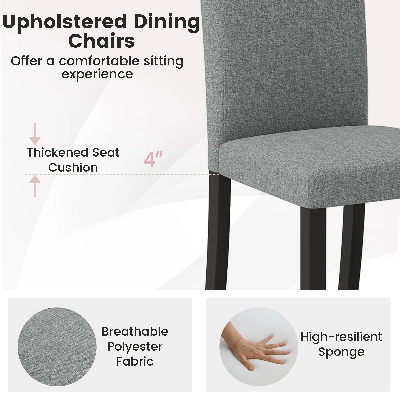 SlickBlue Upholstered Dining Chairs High Back Rubber Wood Set of 2