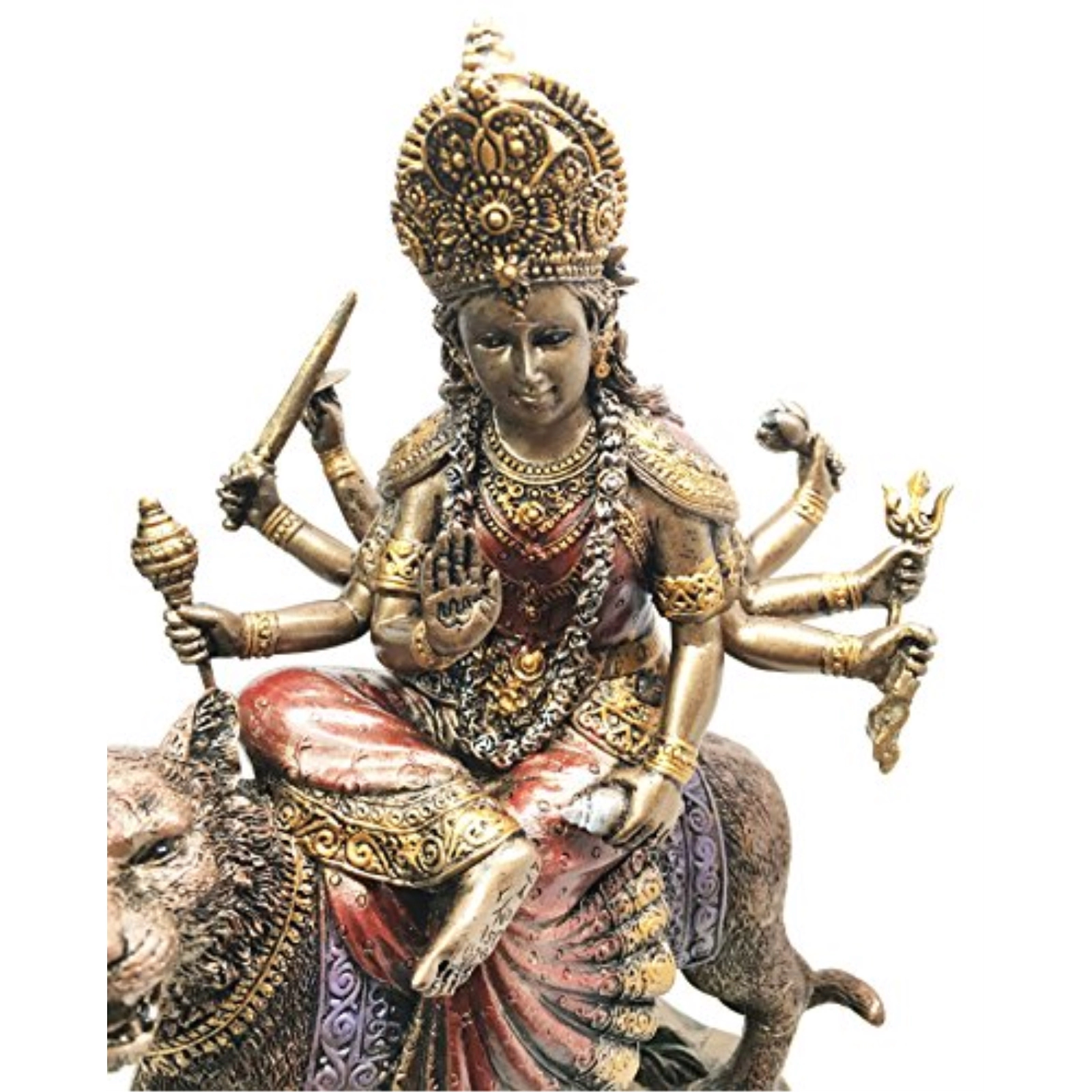 Pacific Giftware Eastern Enlightenment Durga On Tiger Statue Decorative Resin Piece 8.5 inch