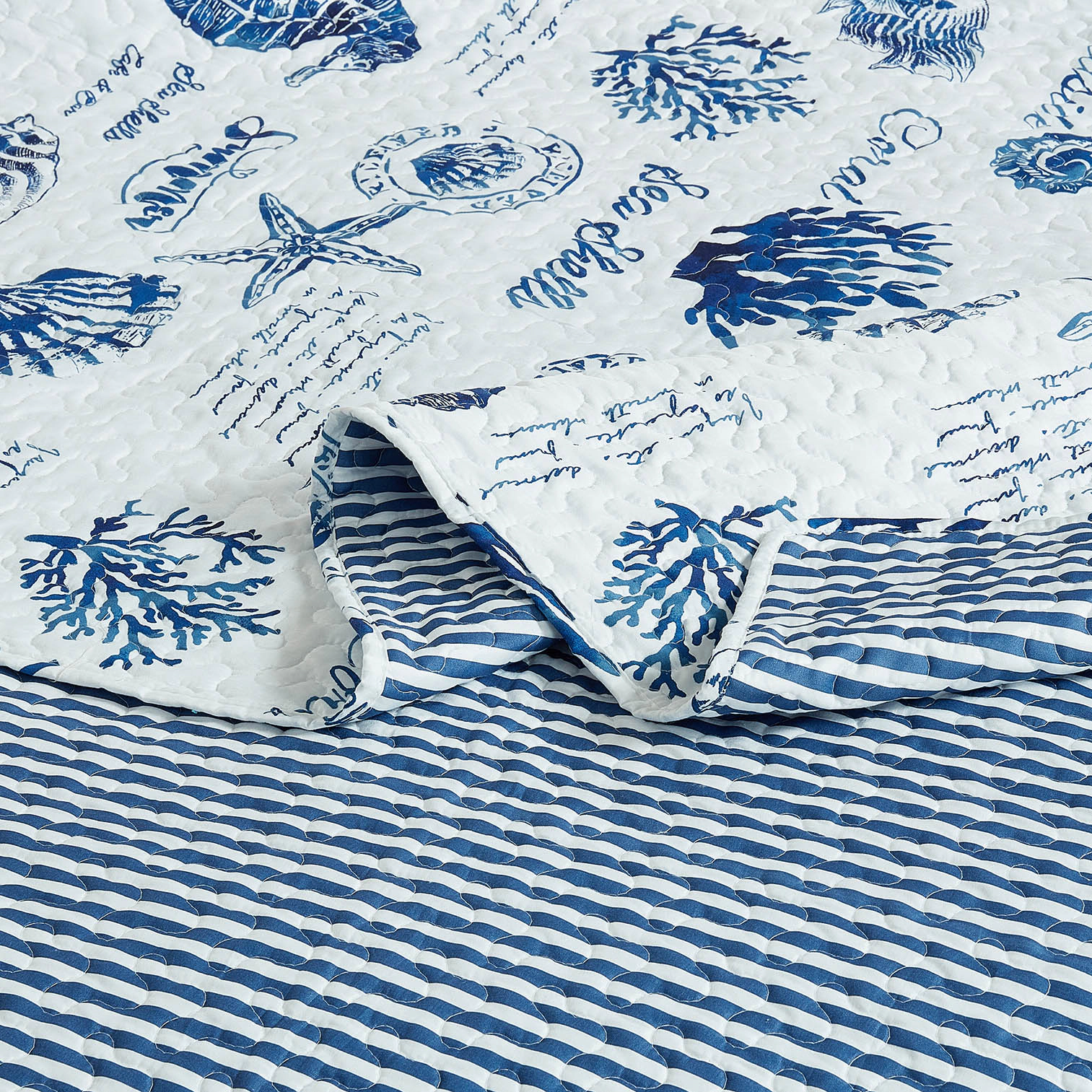Egyptian Linens Seaside Sea Shells Bedspread Quilt Set