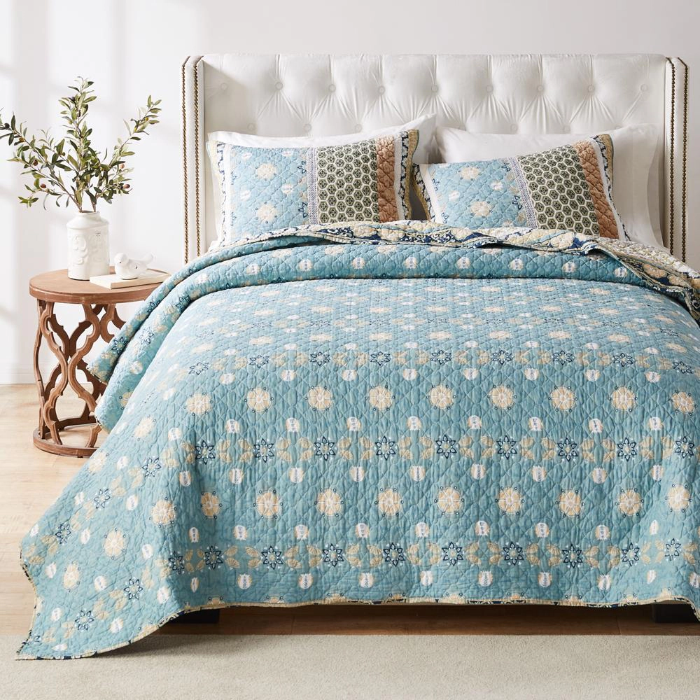 Greenland Home Fashions Thalia Stylized Florals and Geometric Prints Bohemian Ultimate Comfort Quilt Set