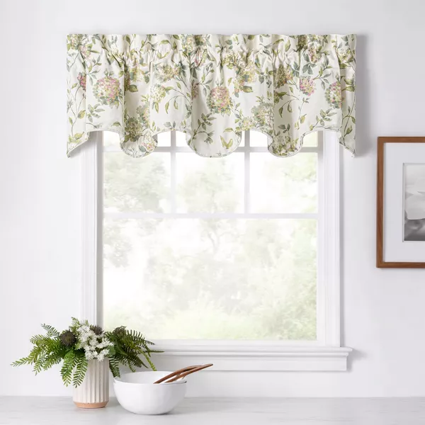 Ellis Curtain 48% Cotton 52% Polyester Abigail Traditional Hydrangea Pattern Scallop Window Valance 70" x 17" Multi