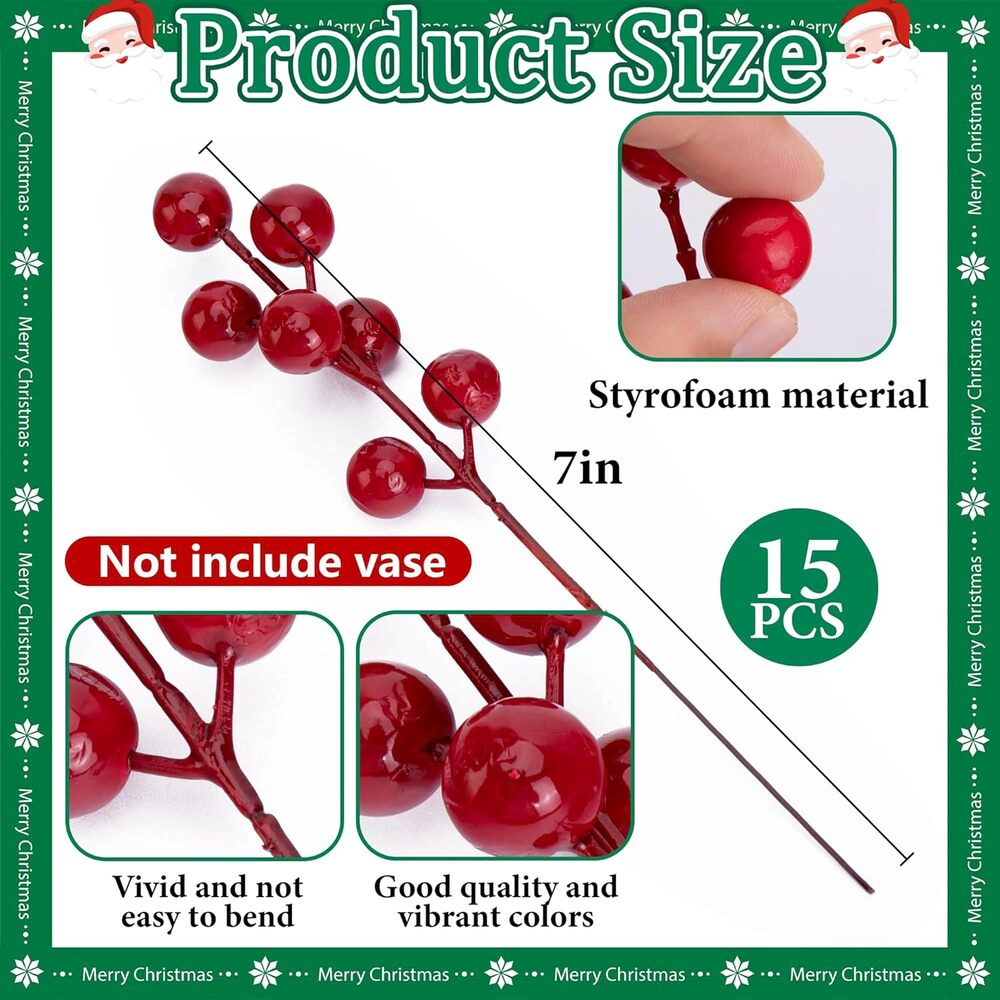 Novsight Trading Unisex Artificial Pine Branches with Red Berries 60-Piece Set