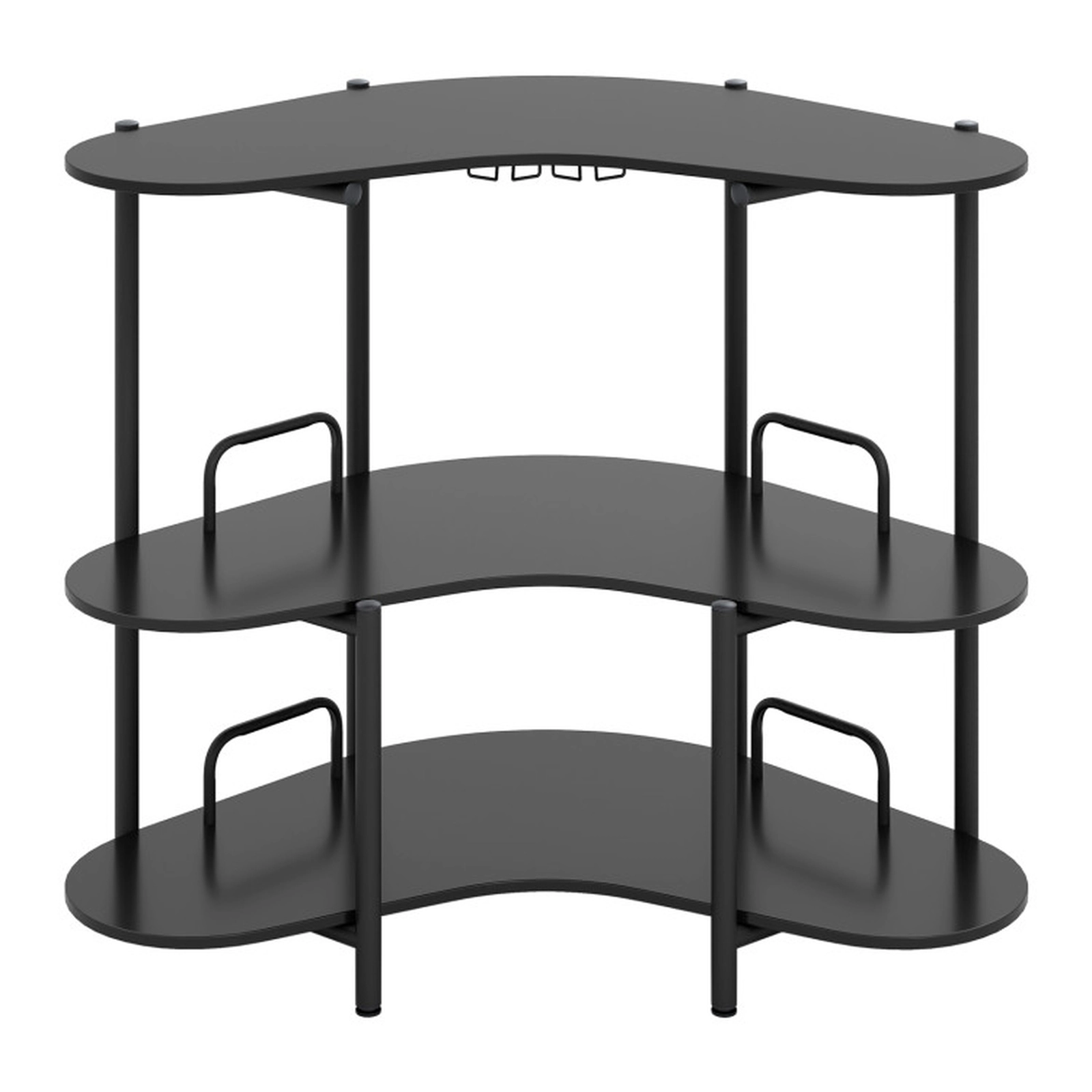 SUGIFT 3-Tier Liquor Bar Table with Stemware Racks and Storage Shelves 200-lb Capacity Rustic Brown & Black
