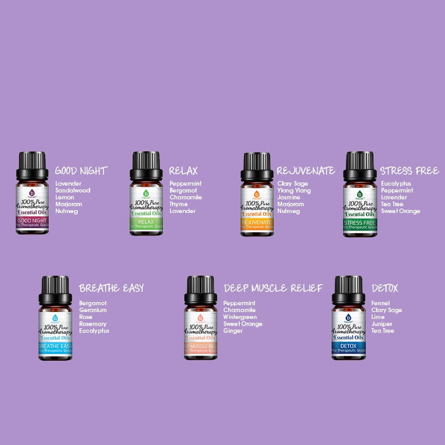 Pursonic Unisex 14 Pack 100% Pure Therapeutic Essential Aromatherapy Oils