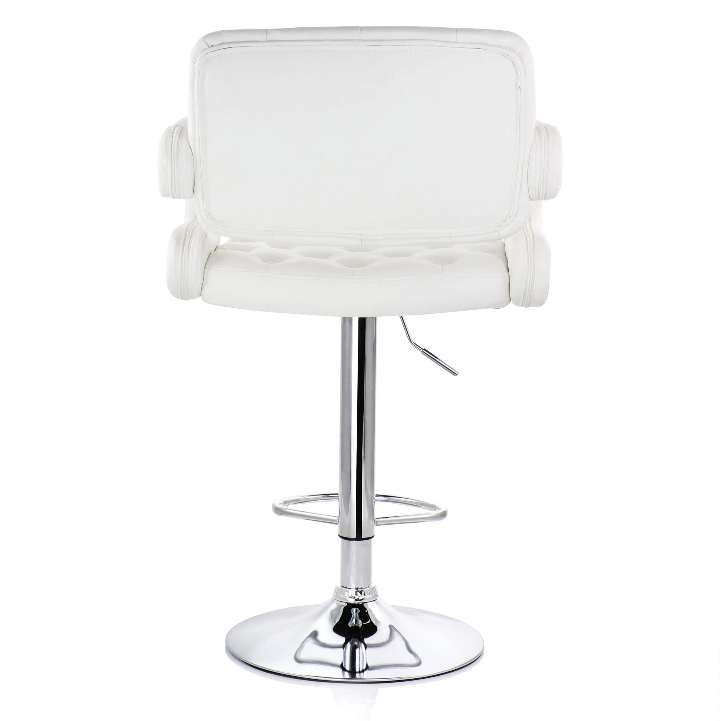 Elama Faux Leather Tufted Bar Stool in White with Chrome Base and Adjustable Height