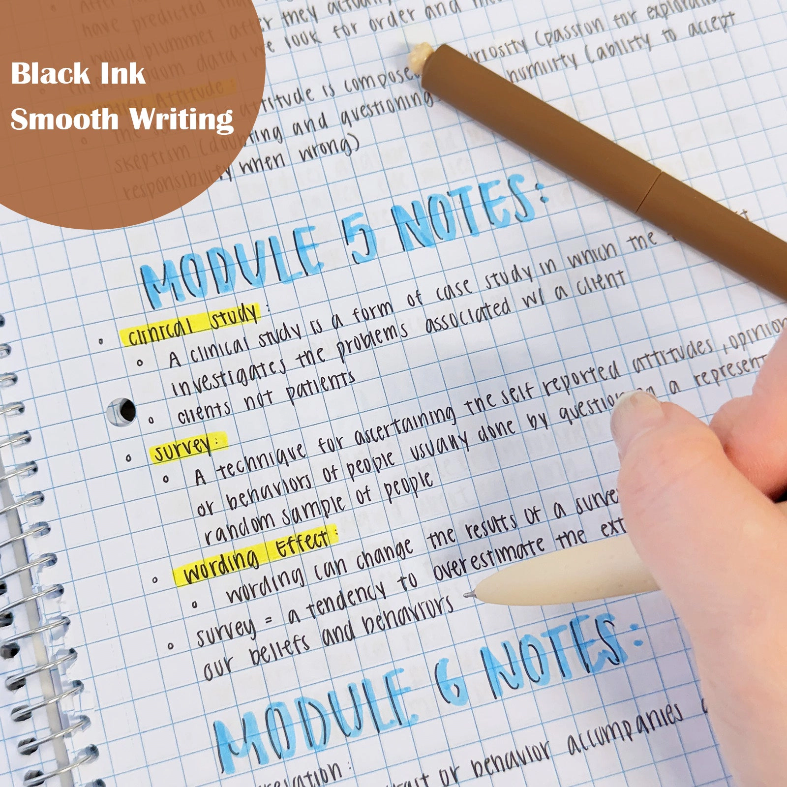 Wrapables Retractable Black Ink Gel Pens, 0.5mm Fine Point for Home and Office, Sepia, Set of 6