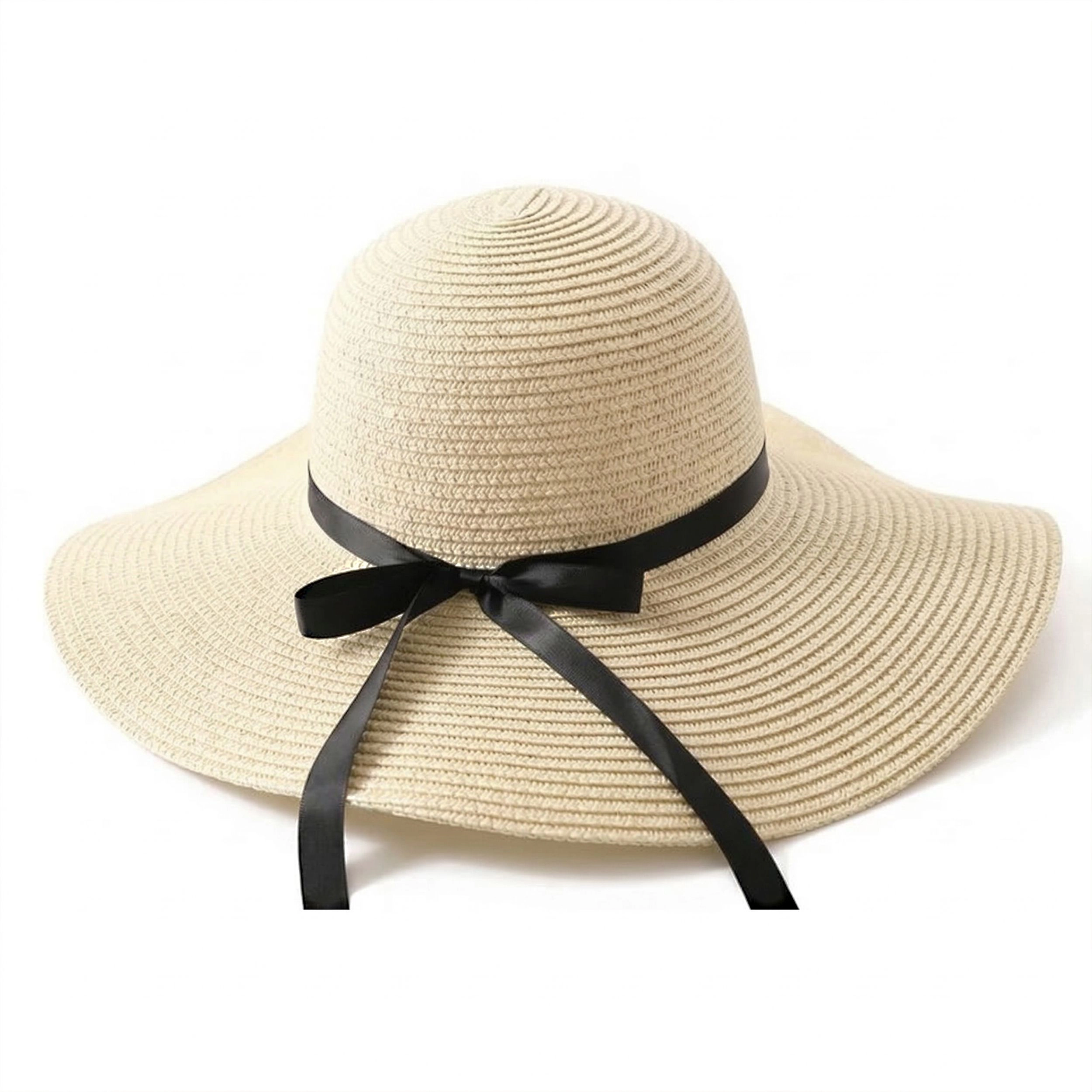 Anna-Kaci Women's Wide Brim Straw Sun Hat with Bow Ribbon Beach for Women Summer UV Protection Floppy