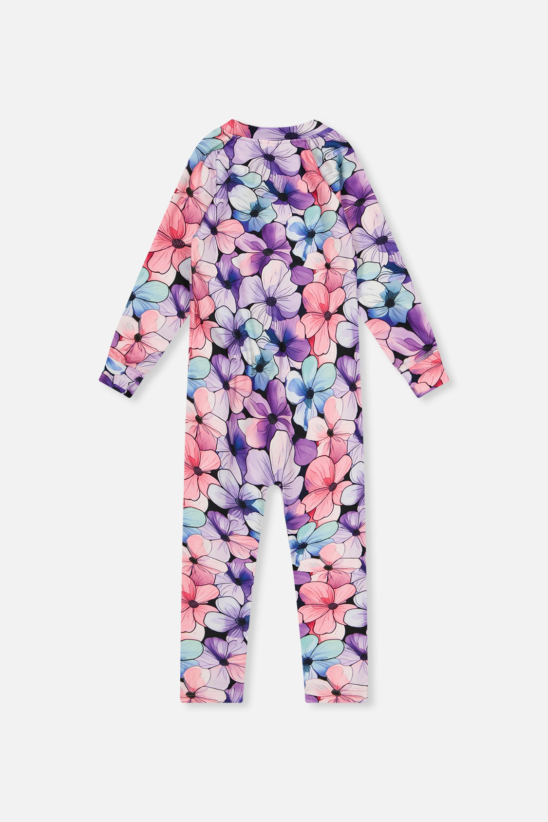 Deux par Deux Girls One Piece Floral Print Asymmetric Zip Thermal Underwear