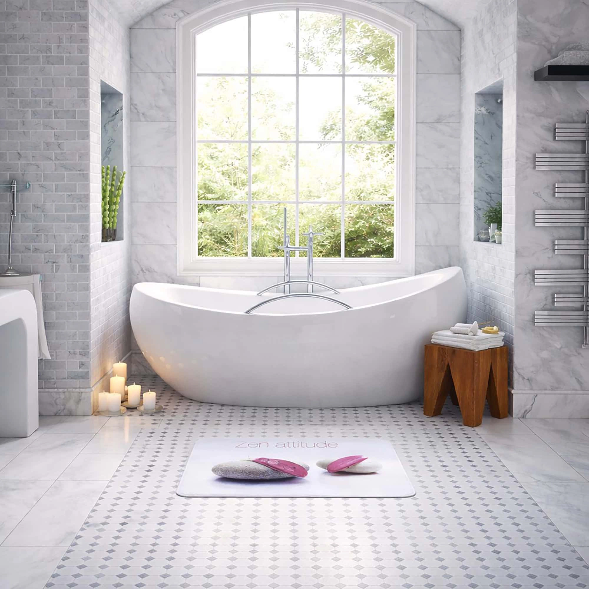 Evideco French Home Goods Zen Attitude Memory Foam Bath Mat 36 x 24 in, Pink Stone Print